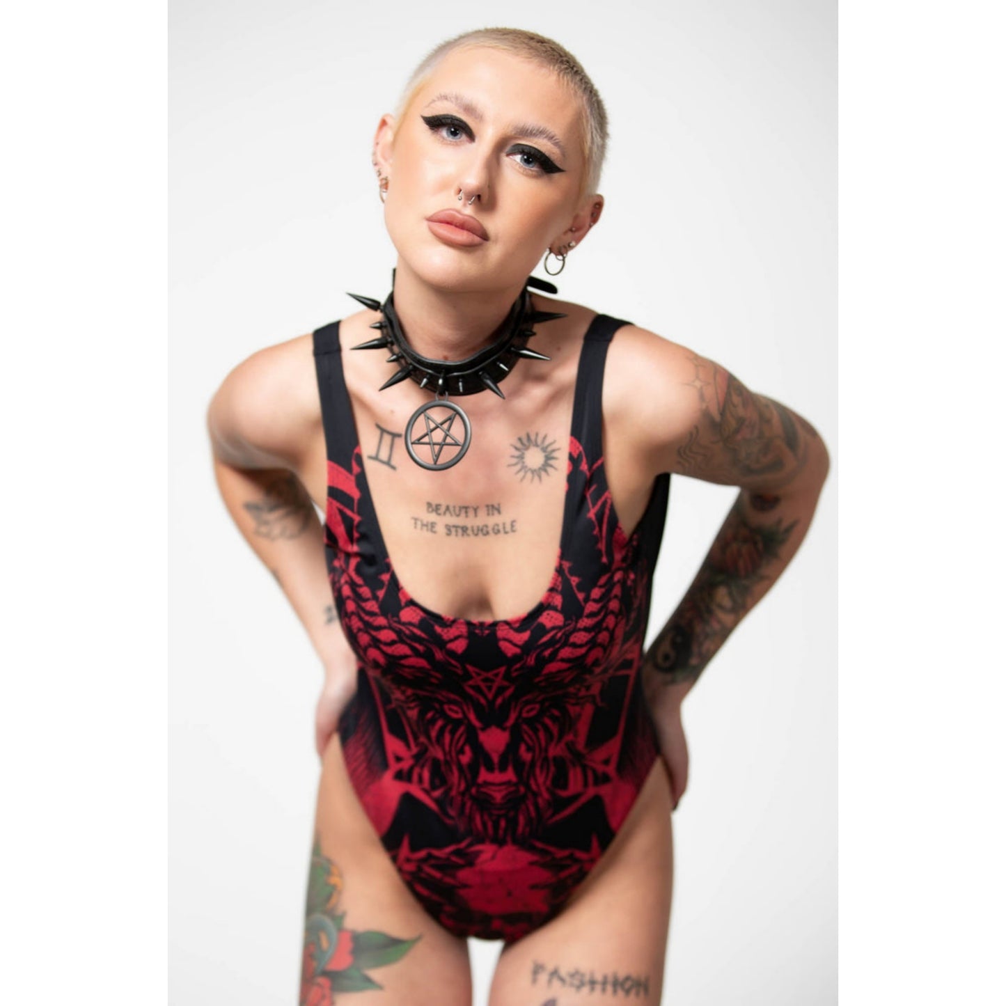 Beach Beast 2-Piece Swimsuit | Black With Red Statement Graphics - Killstar - Swimwear