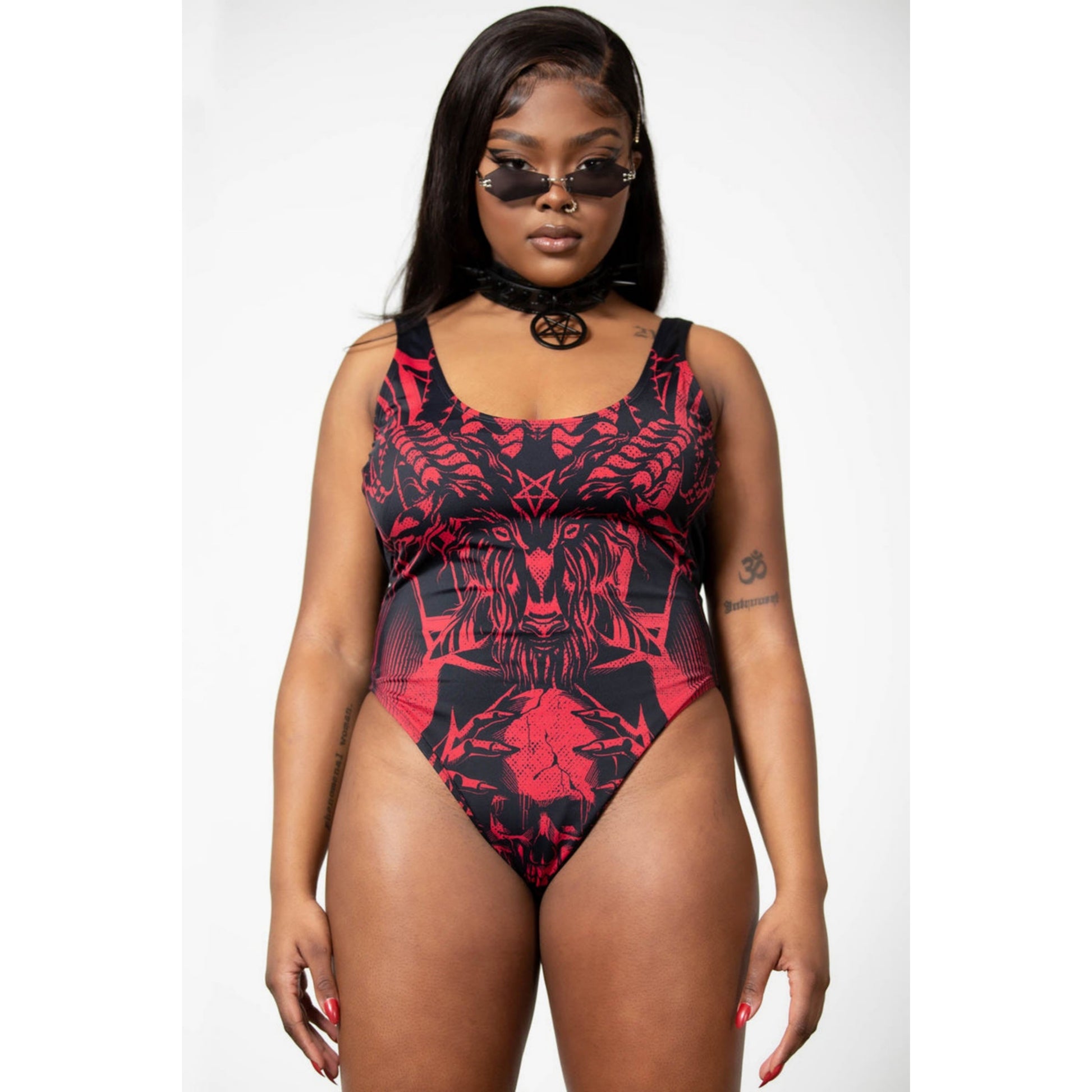 Beach Beast 2-Piece Swimsuit | Black With Red Statement Graphics - Killstar - Swimwear