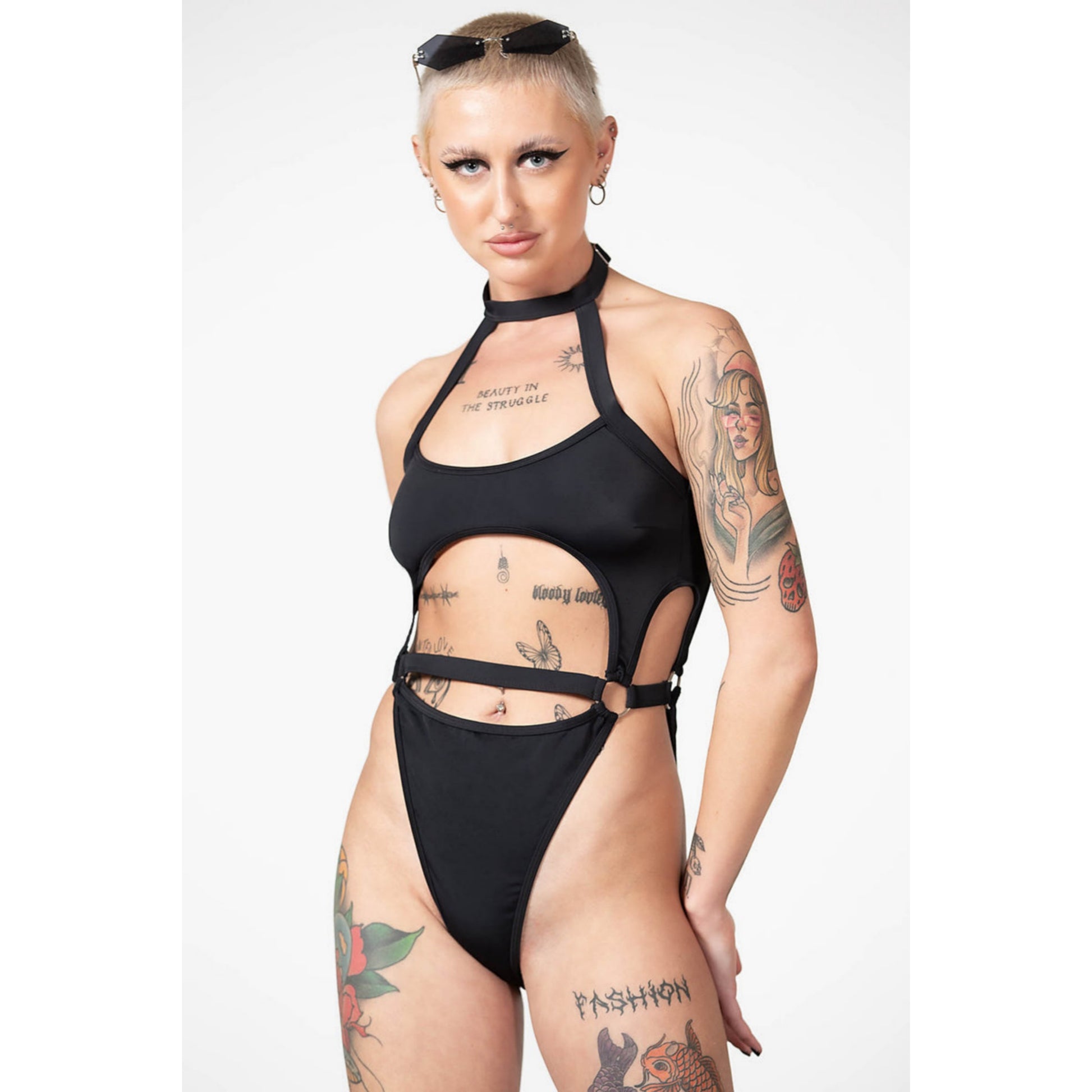 Wendy One Piece Swimsuit | Black Cut-Outs Strappy - Killstar - Swimwear