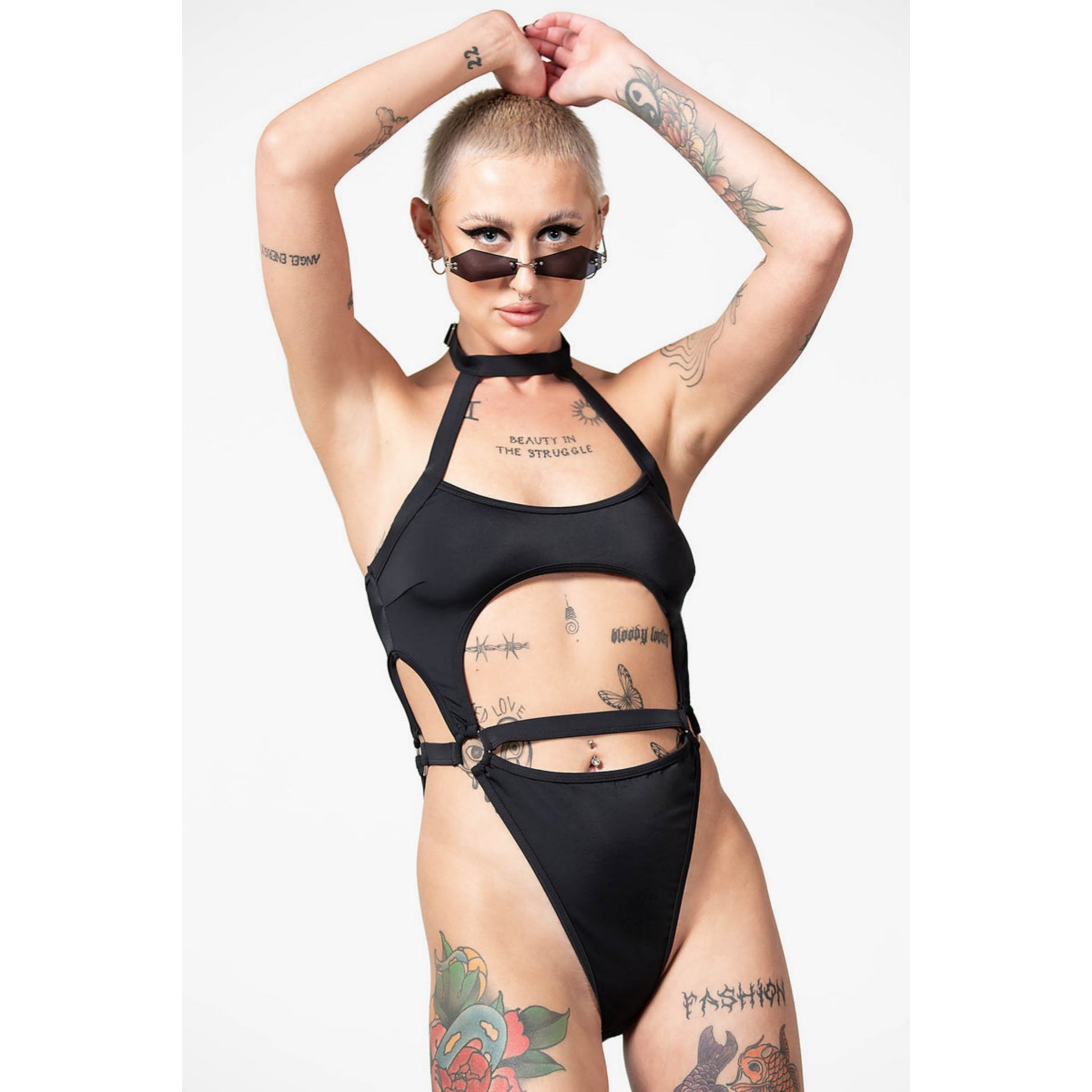 Wendy One Piece Swimsuit | Black Cut-Outs Strappy - Killstar - Swimwear