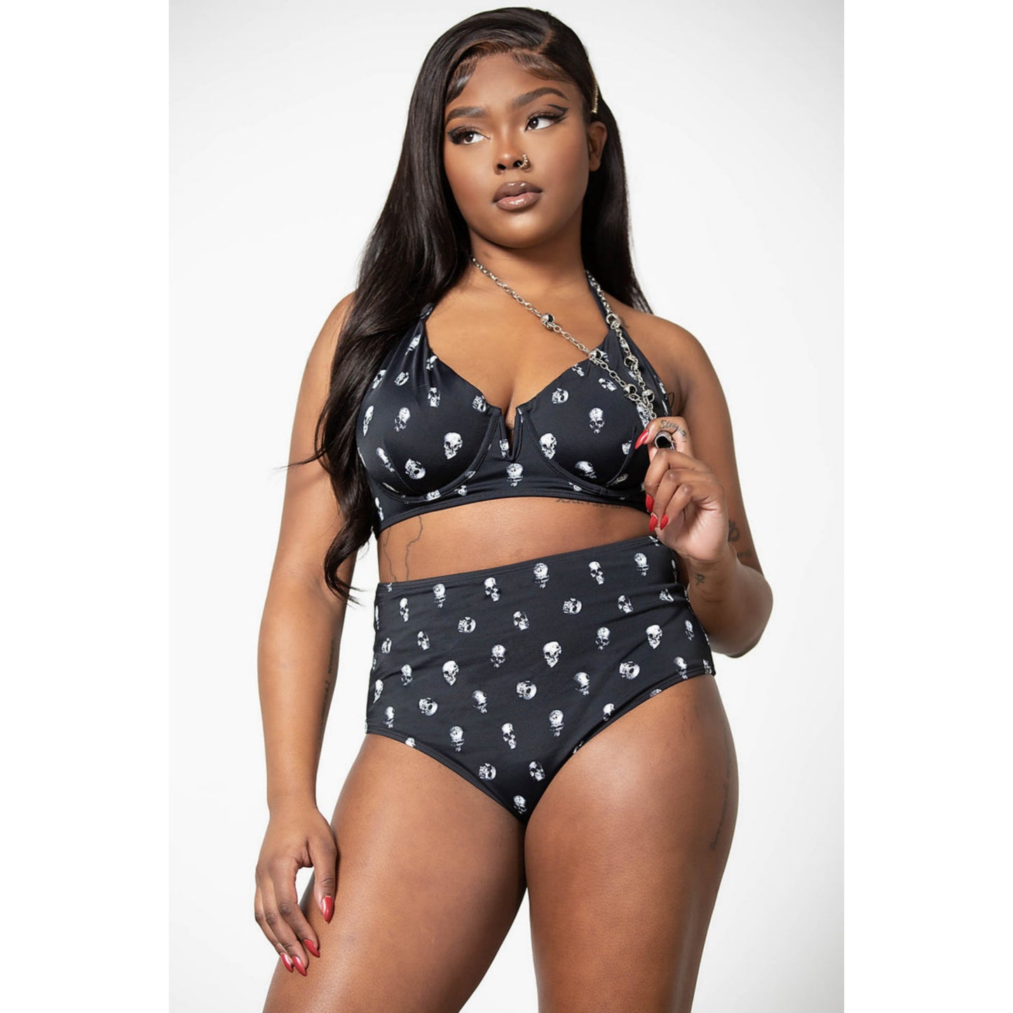 Skulls 2-Piece Swimsuit | Black With White Skull Pattern - Killstar - Bikinis