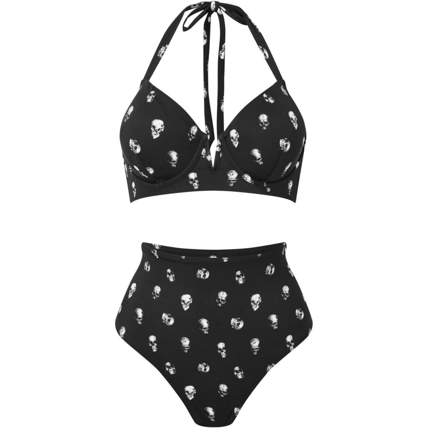 Skulls 2-Piece Swimsuit | Black With White Skull Pattern - Killstar - Bikinis