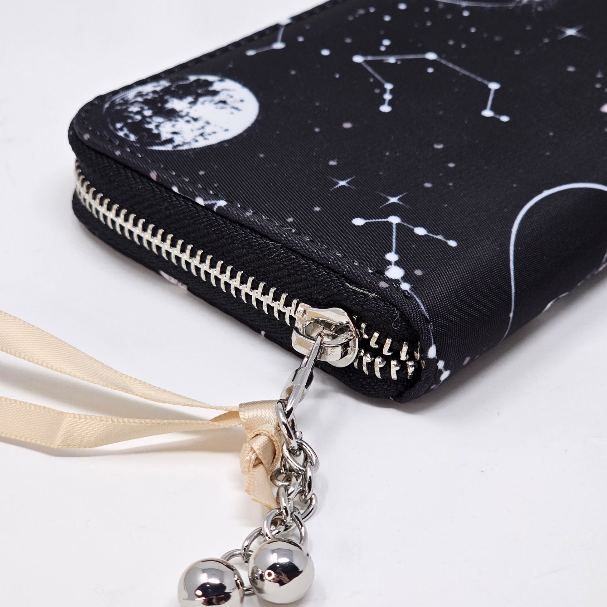 Celestial Print Wallet | Black White Zodiac Signs Zip Closure Charm - Lost Queen - Wallets