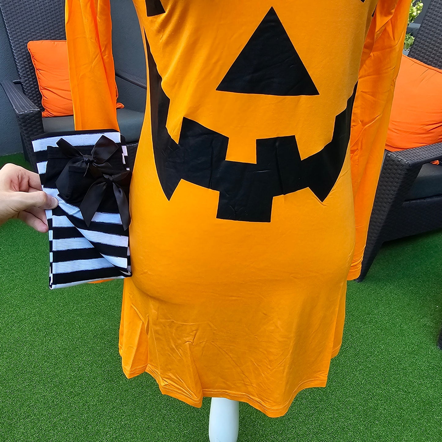 Pumpkin Mini Dress Set | Carve a Smile | Striped Thigh Highs - Trickz N Treatz - Costumes