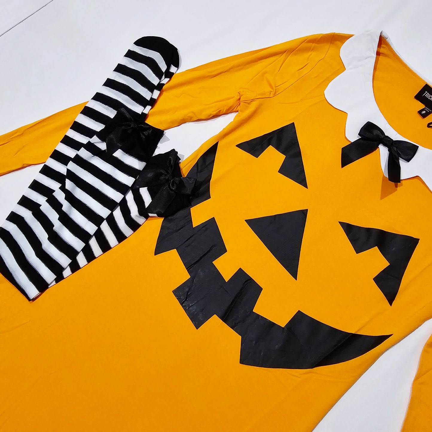 Pumpkin Mini Dress Set | Carve a Smile | Striped Thigh Highs - Trickz N Treatz - Costumes