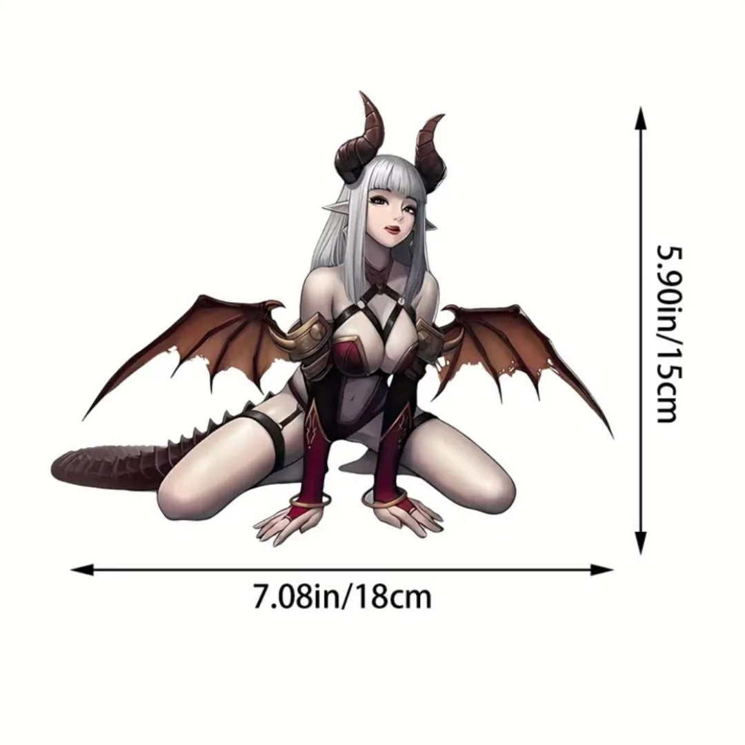 Fierce Dragon Anime Decal | Goth Dragon Lady Strappy Outfit Weatherproof Sticker - A Gothic Universe - Stickers