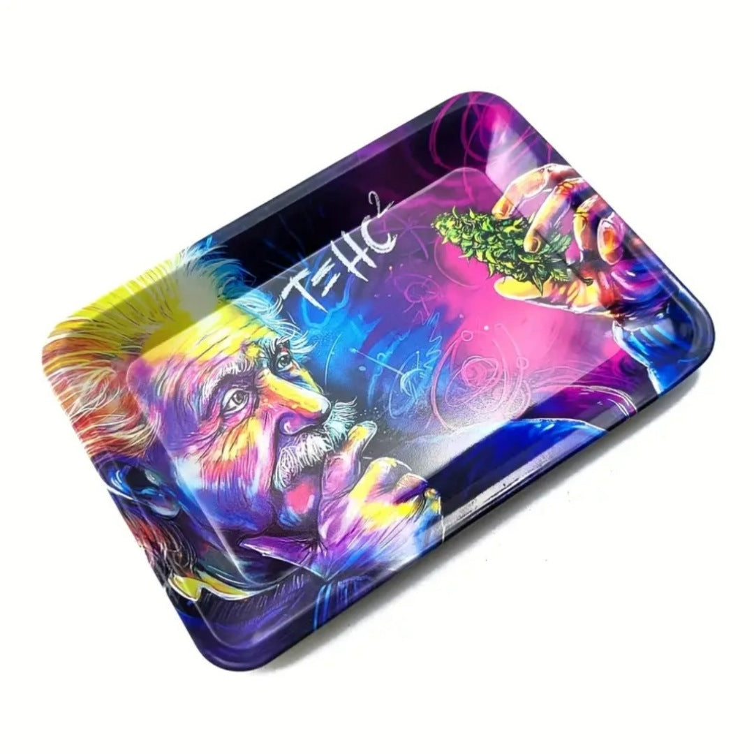 T=HC Einstein Tray | Bright Blended Colors Curved Edges Einstein Graphic - A Gothic Universe - Trays