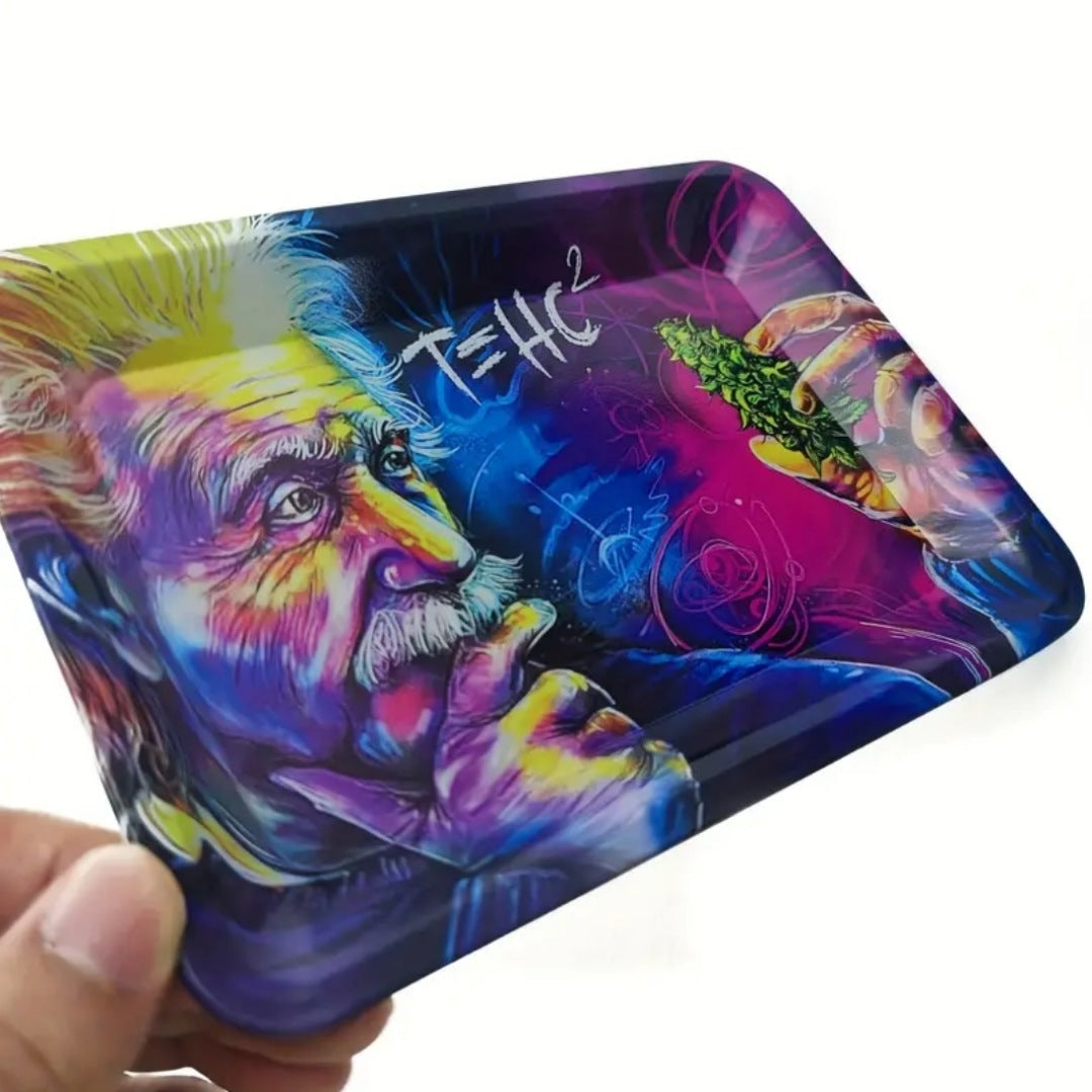 T=HC Einstein Tray | Bright Blended Colors Curved Edges Einstein Graphic - A Gothic Universe - Trays