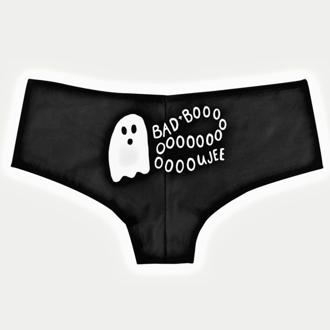 Bad Boo Undies | Black Cheeky Ghost Bad Boooooooujee Graphic on Back - Femfetti - Panties