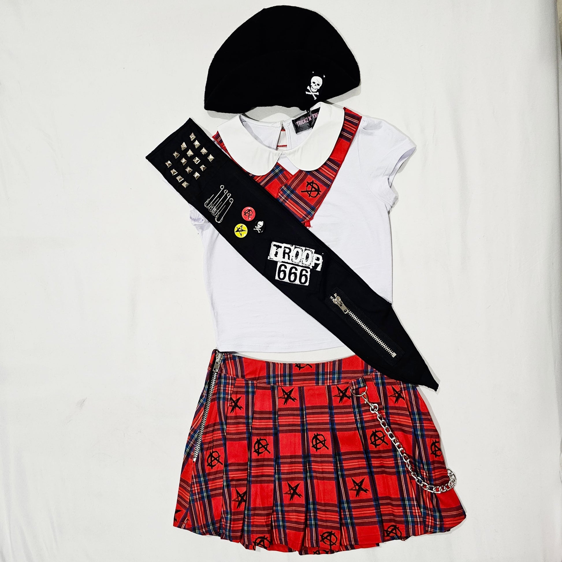 Goth Girl Scout Costume Set | Troop Revolt | Red Black White - Trickz N Treatz - Costumes