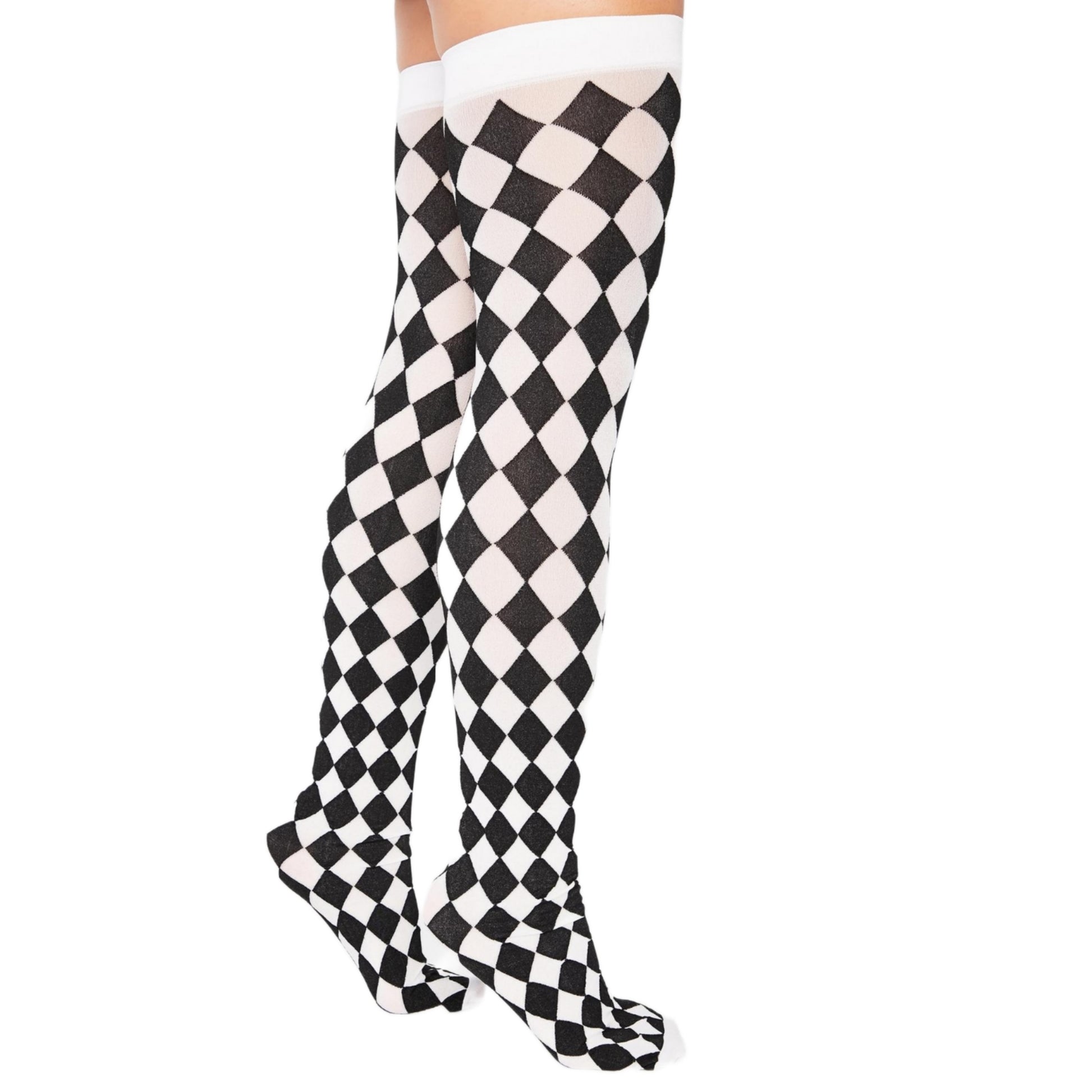 Checker Thigh High Stockings | Harlequin Black & White - A Gothic Universe - Socks