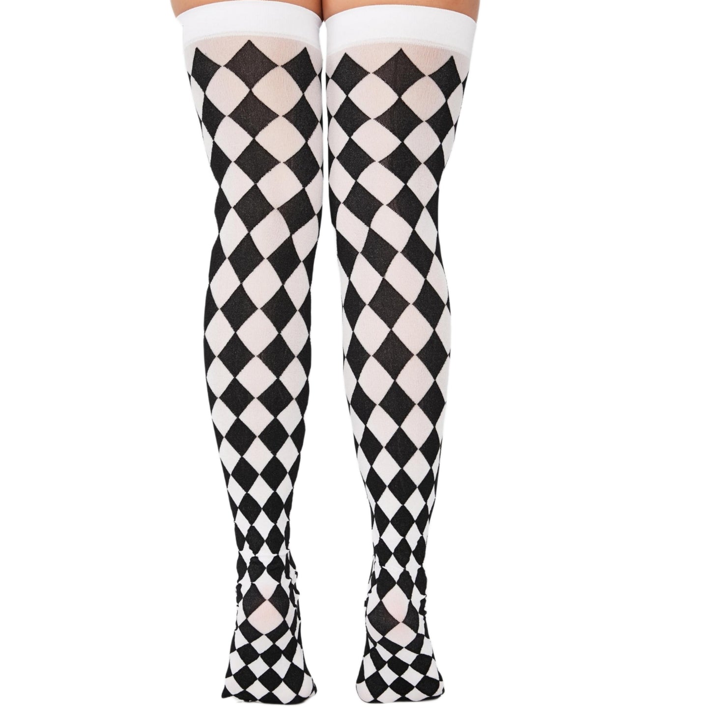 Checker Thigh High Stockings | Harlequin Black & White - A Gothic Universe - Socks