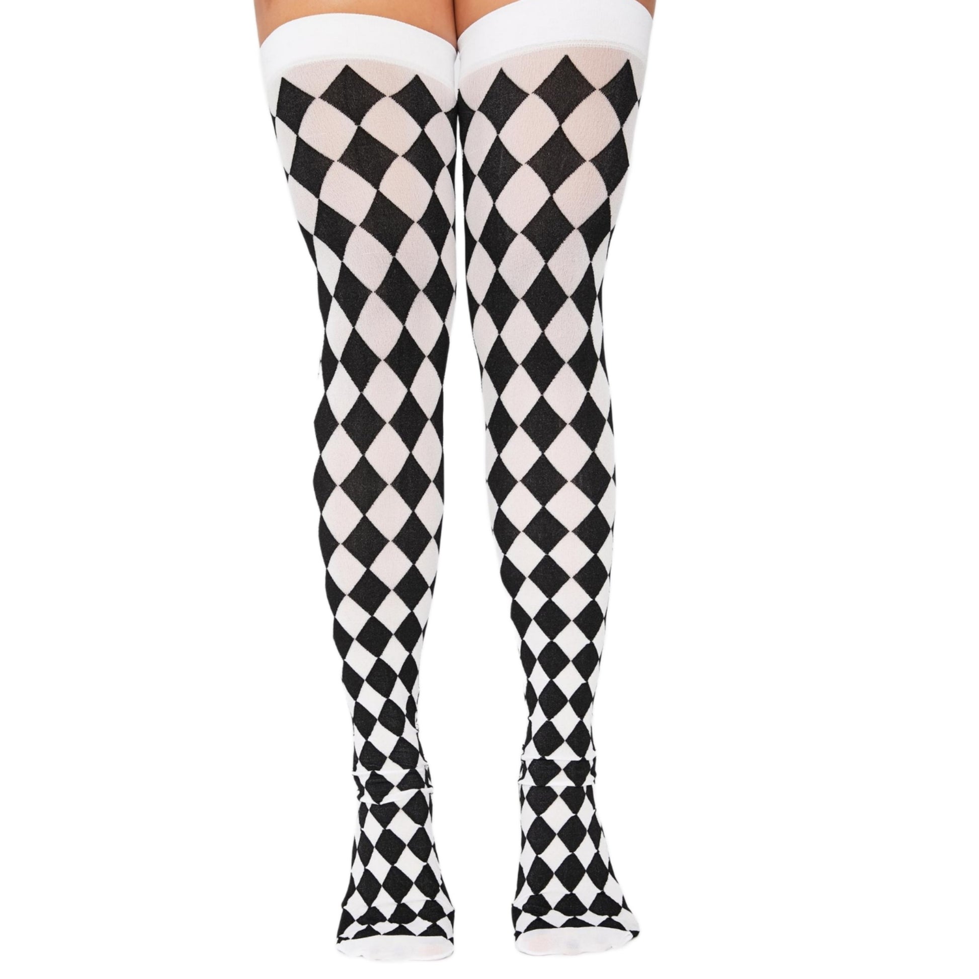 Checker Thigh High Stockings | Harlequin Black & White - A Gothic Universe - Socks