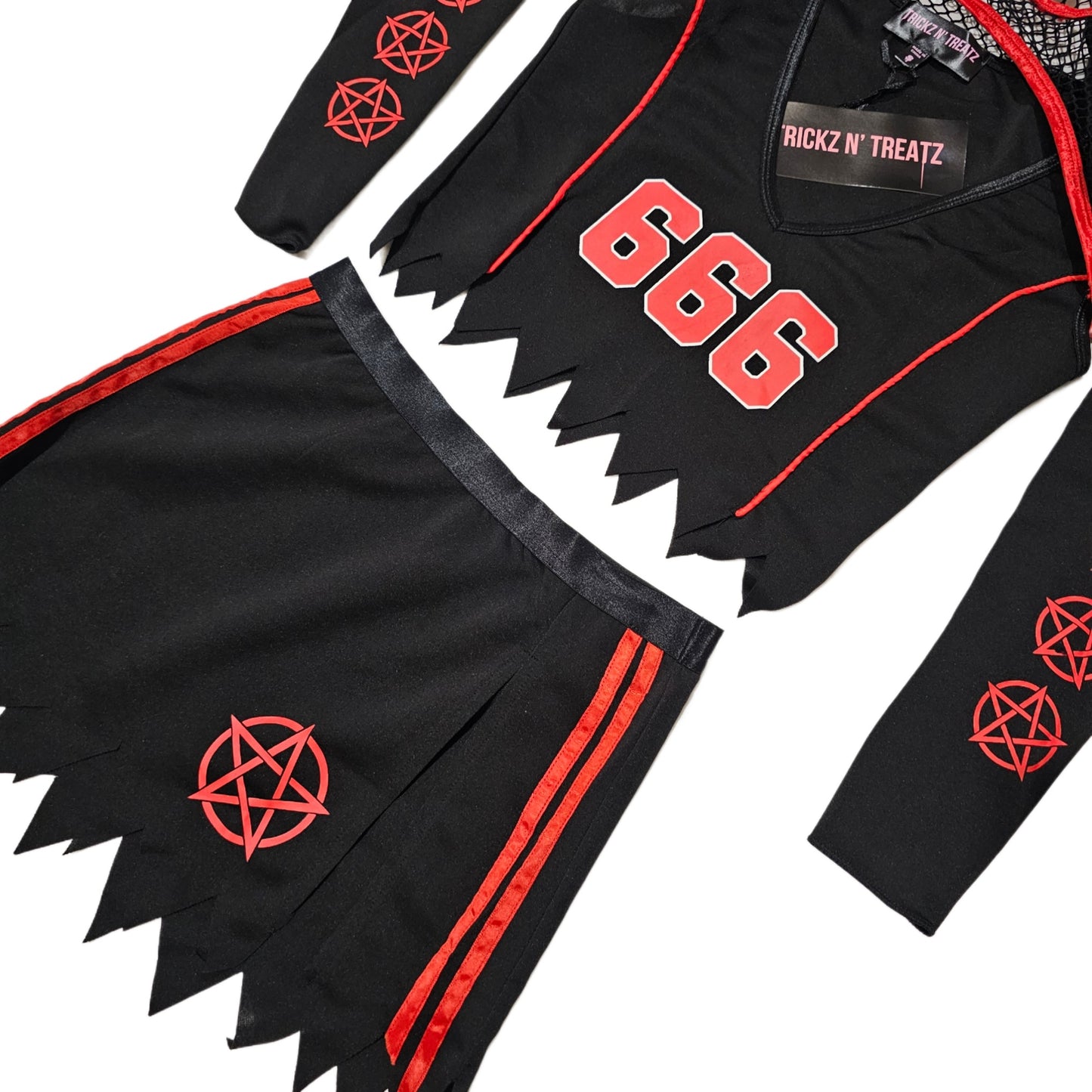 Football Costume Set | Go Devils | Red & Black Pentagram & 666 Graphic - Trickz N Treatz - Costumes