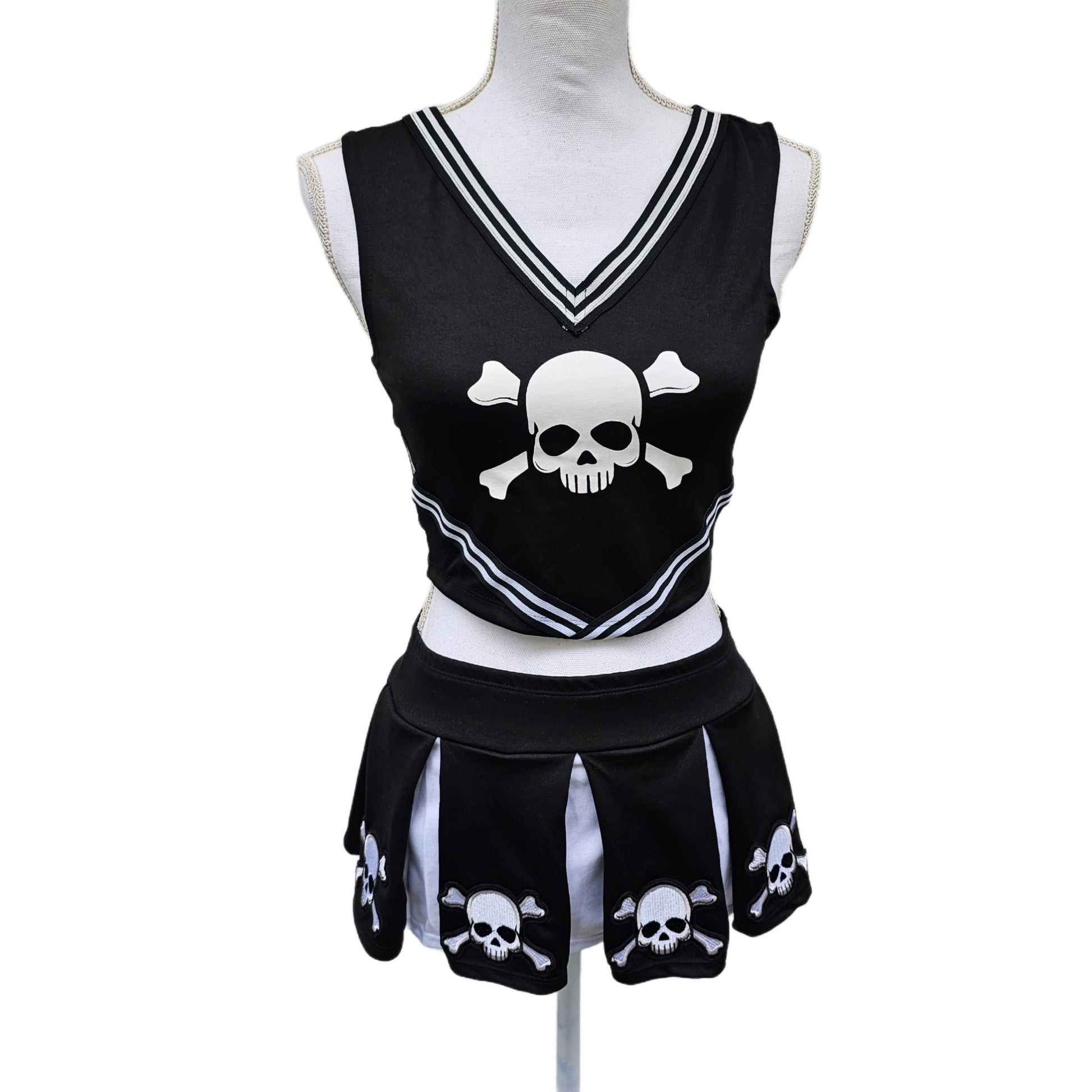Freak Cheerleader Costume | Metallic Fishnet Distressed Black - Trickz N Treatz - Costumes