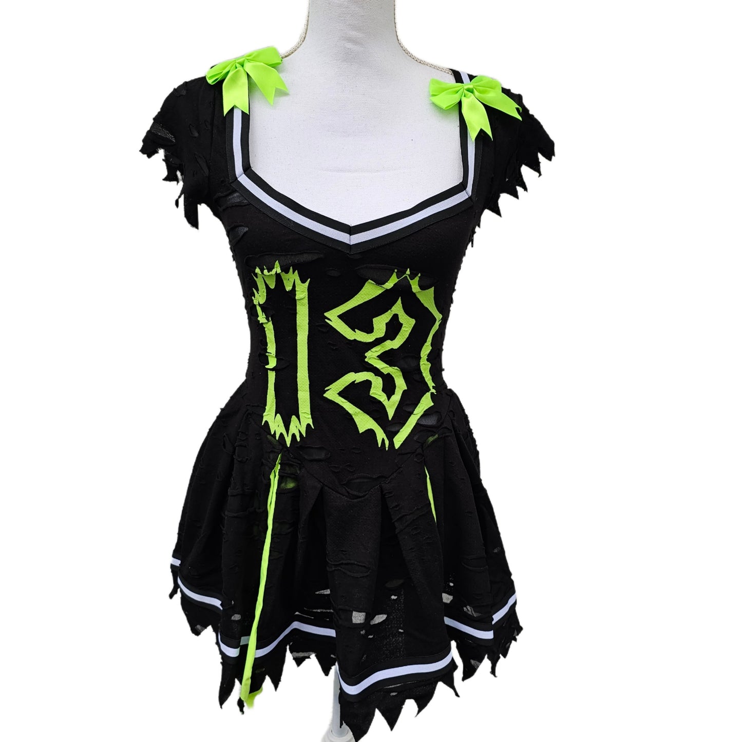 Z-O-M-B-I-E Cheerleader Costume | Distressed Pleated Raw Hem - Trickz N Treatz - Costumes