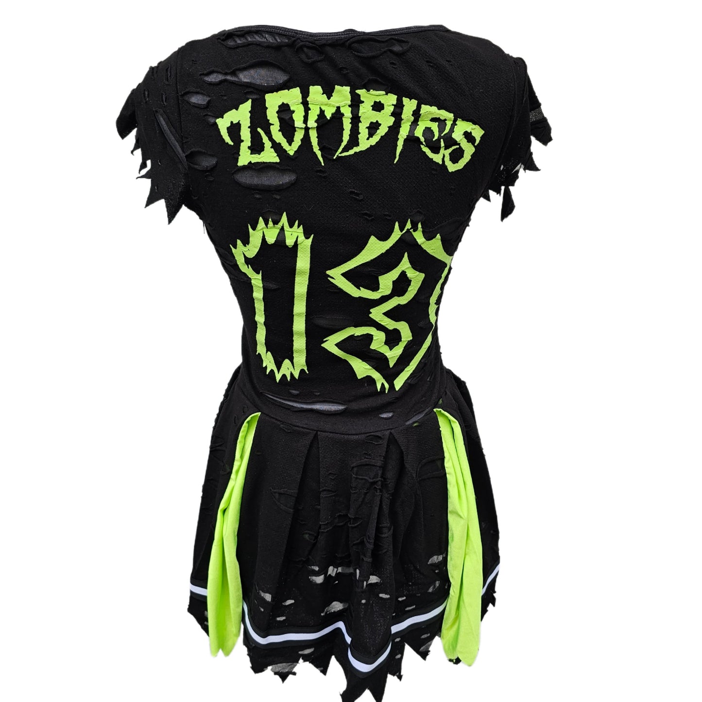 Z-O-M-B-I-E Cheerleader Costume | Distressed Pleated Raw Hem - Trickz N Treatz - Costumes