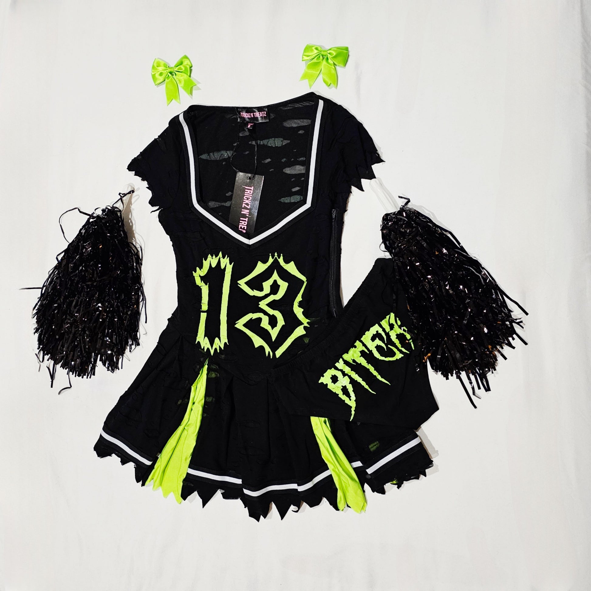Z-O-M-B-I-E Cheerleader Costume | Distressed Pleated Raw Hem - Trickz N Treatz - Costumes