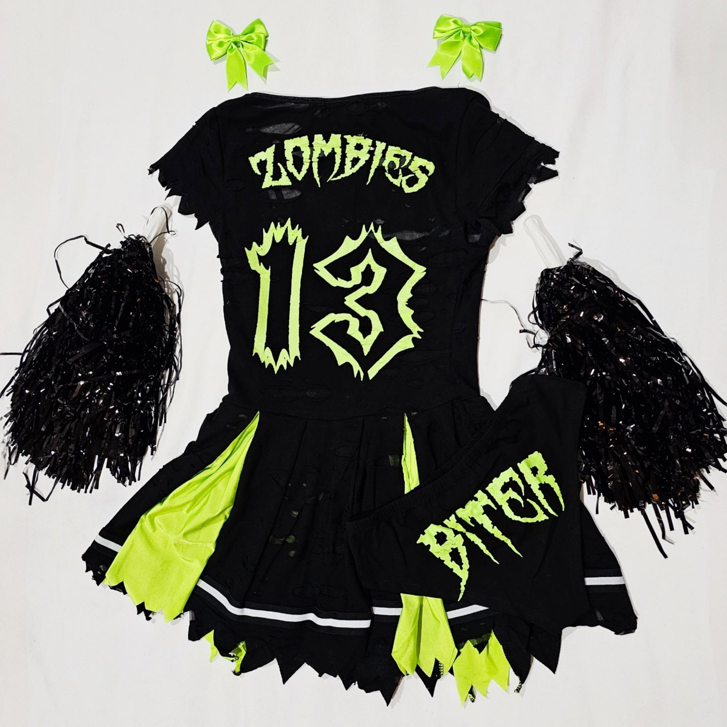 Z-O-M-B-I-E Cheerleader Costume | Distressed Pleated Raw Hem - Trickz N Treatz - Costumes