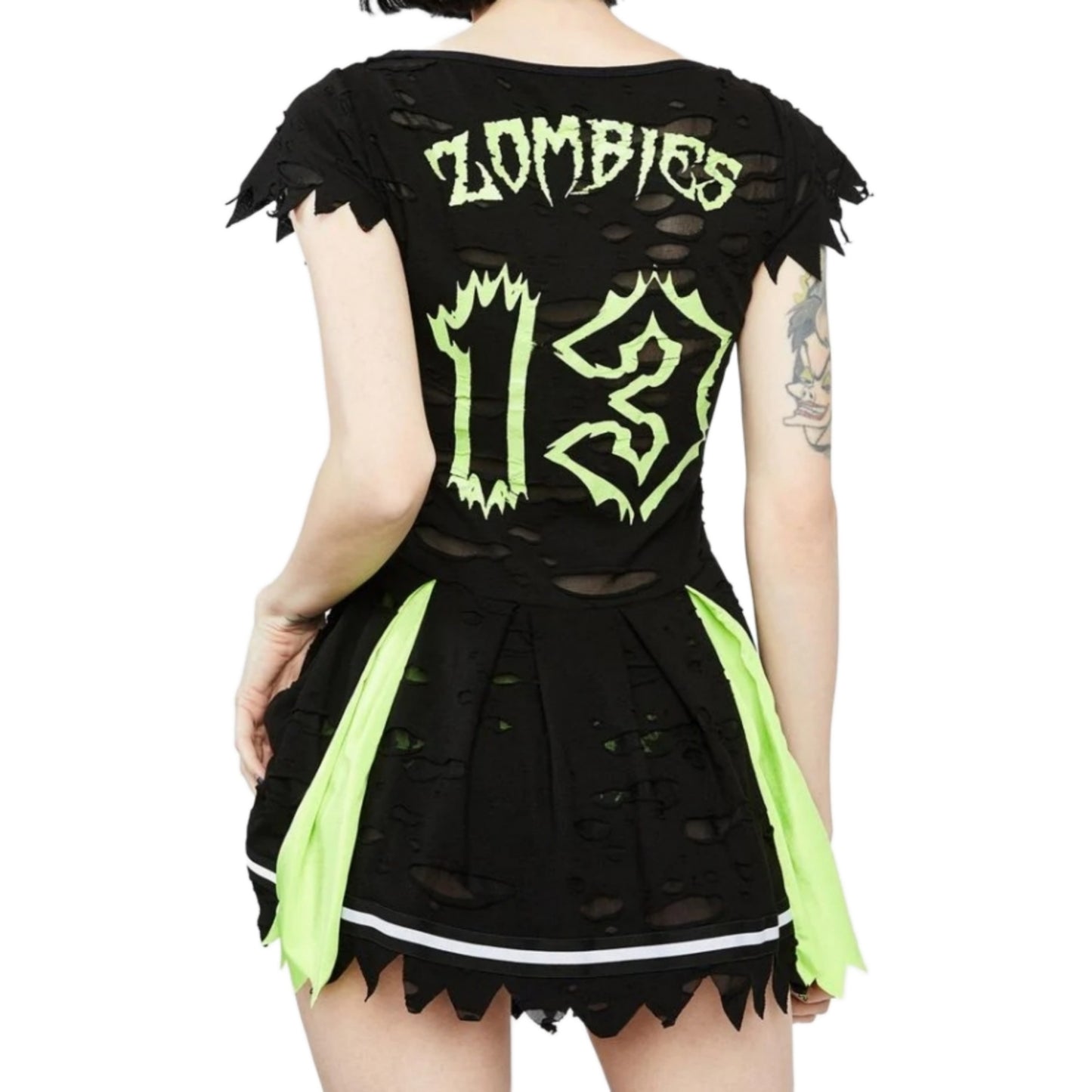 Z-O-M-B-I-E Cheerleader Costume | Distressed Pleated Raw Hem - Trickz N Treatz - Costumes