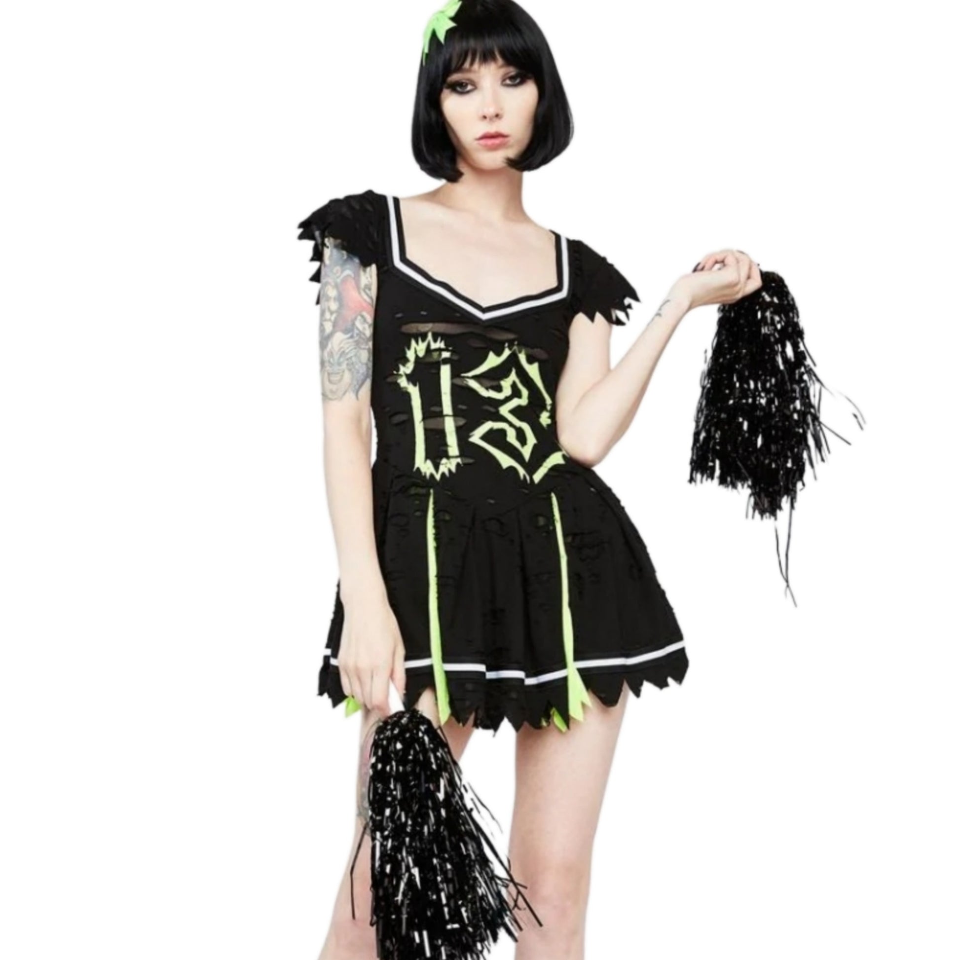 Z-O-M-B-I-E Cheerleader Costume | Distressed Pleated Raw Hem - Trickz N Treatz - Costumes