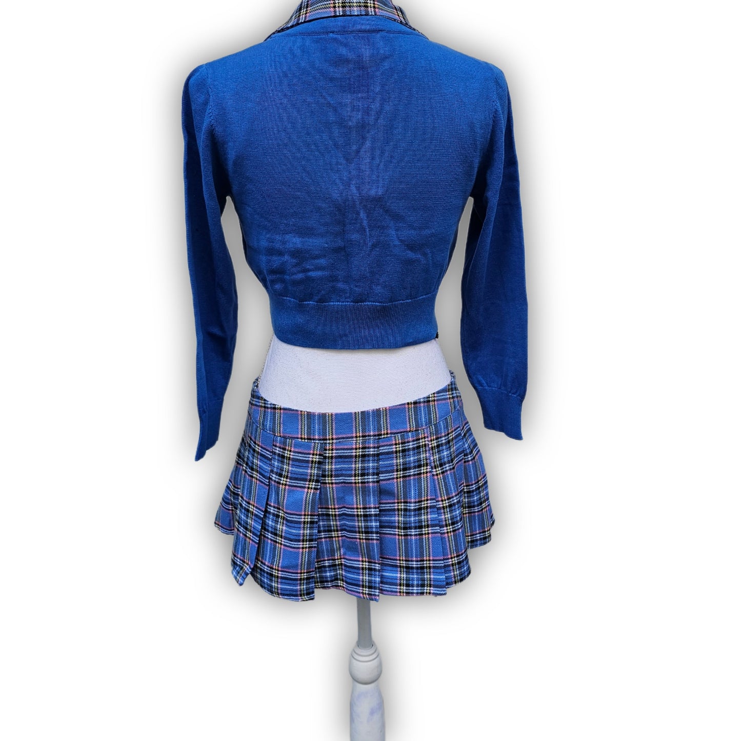 Naughty Schoolgirl Costume Set | Sheer Top Blue Plaid Pleated - Trickz N Treatz - Costumes