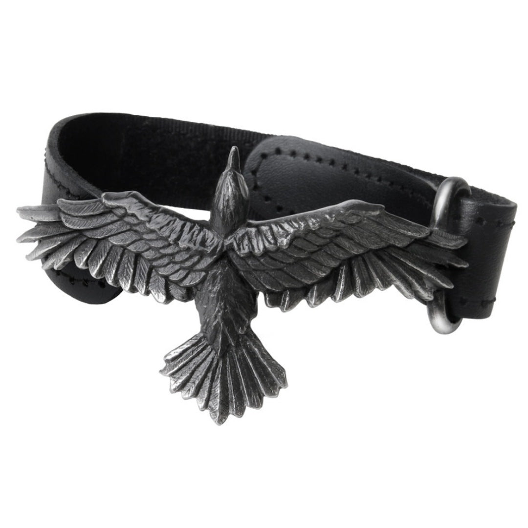Men's Black Consort Wriststrap | Majestic Raven Fine English Pewter and Leather - Alchemy Gothic - Bracelets