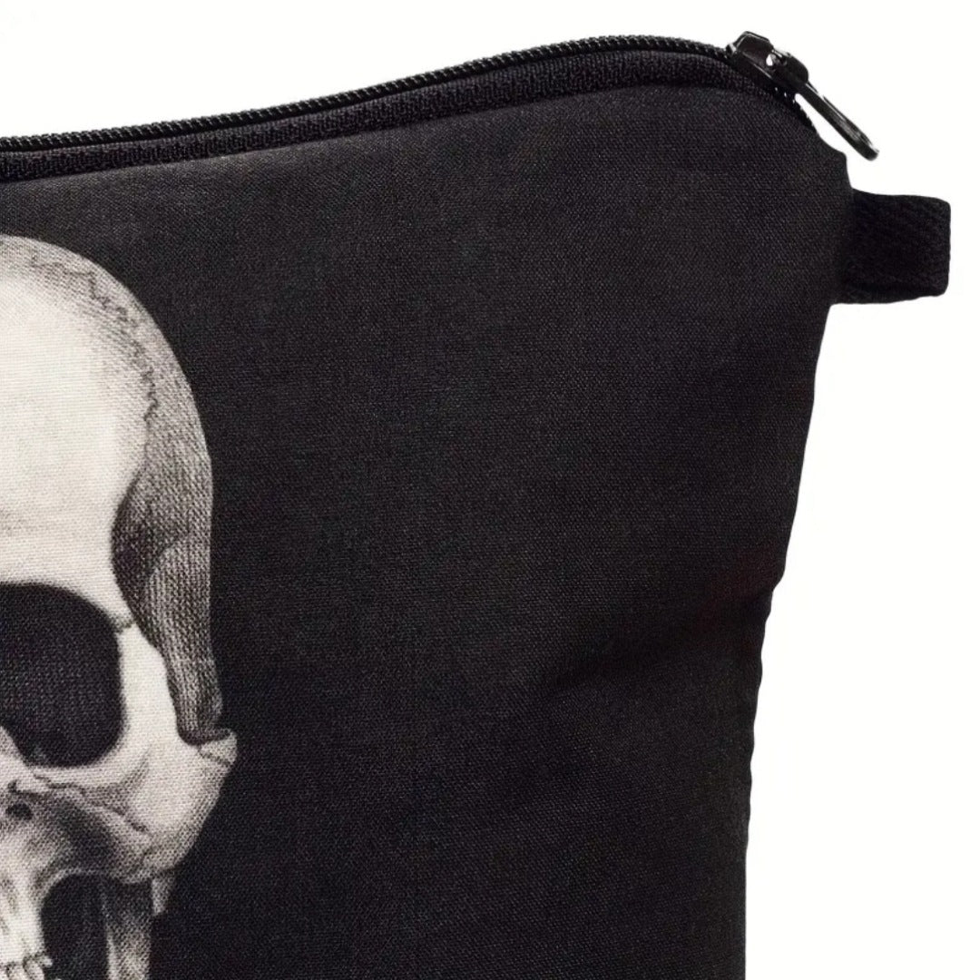 Draw String Backpack & Makeup Bag Combo | Gothic Skull Theme Black White Unisex - A Gothic Universe - Backpacks