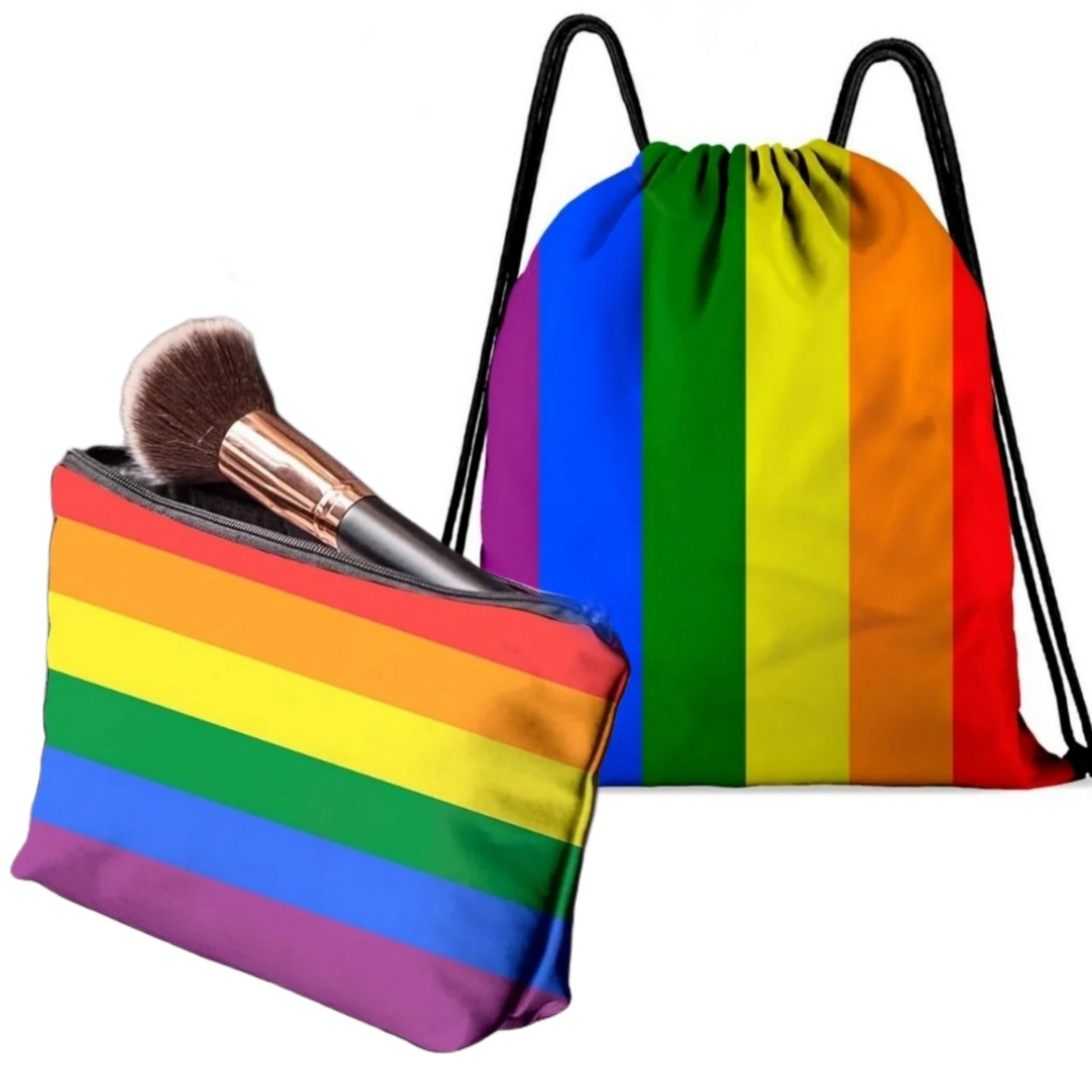 Draw String Backpack & Makeup Bag Combo | Pride Theme Rainbow Unisex Bags - A Gothic Universe - Backpacks