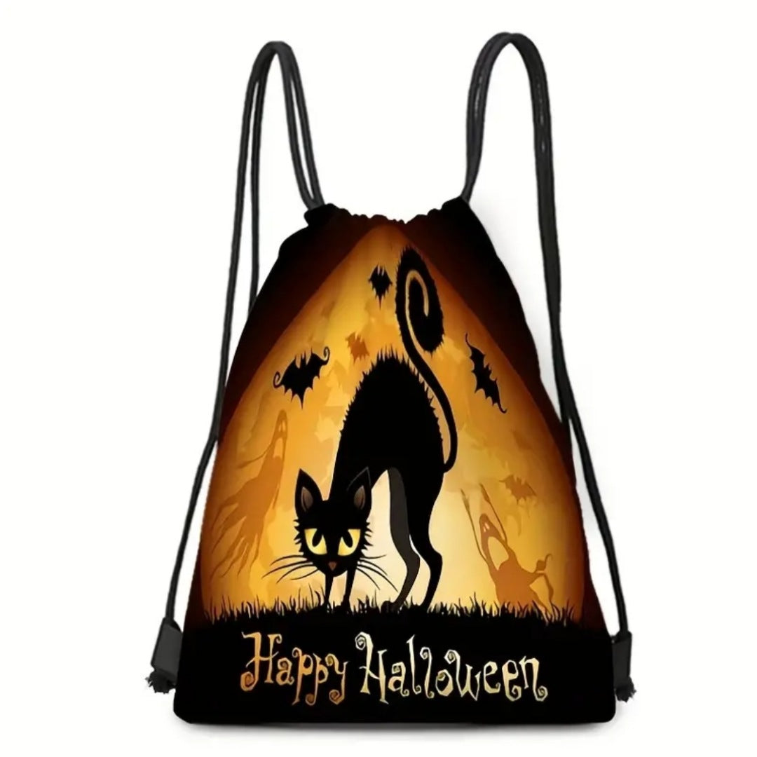 Draw String Backpack | High Quality Black Orange | Halloween Themes - A Gothic Universe - Backpacks
