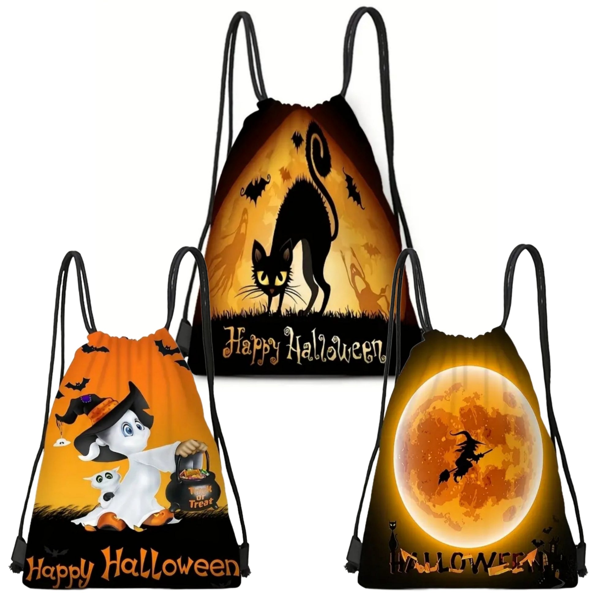 Draw String Backpack | High Quality Black Orange | Halloween Themes - A Gothic Universe - Backpacks