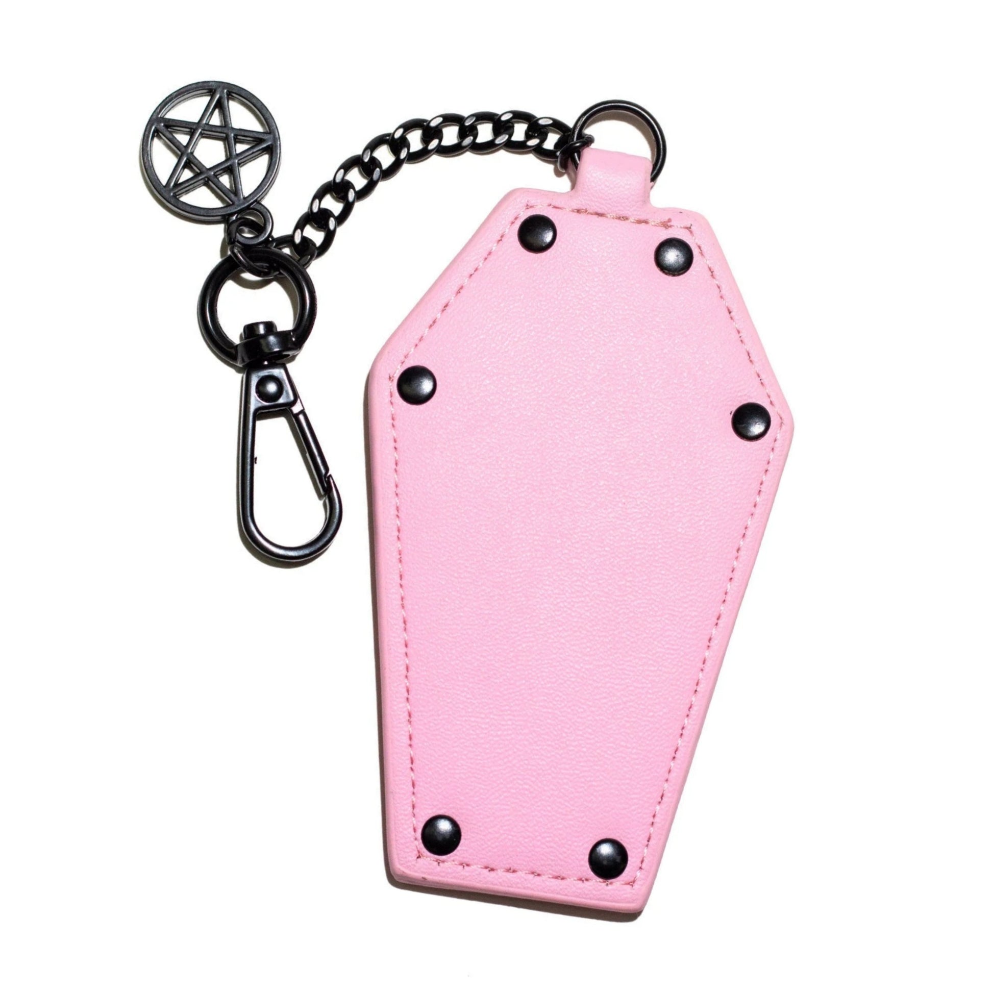 Pink BCC Coffin - Keychain | Vegan Leather Black Pentagram Charm - Blackcraft Cult - Keychains