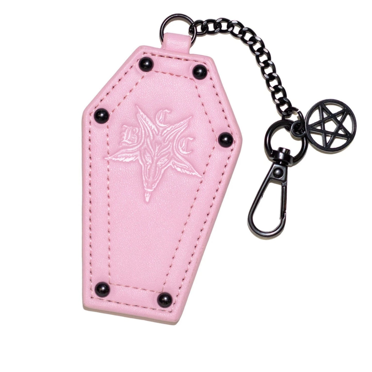 Pink BCC Coffin - Keychain | Vegan Leather Black Pentagram Charm - Blackcraft Cult - Keychains