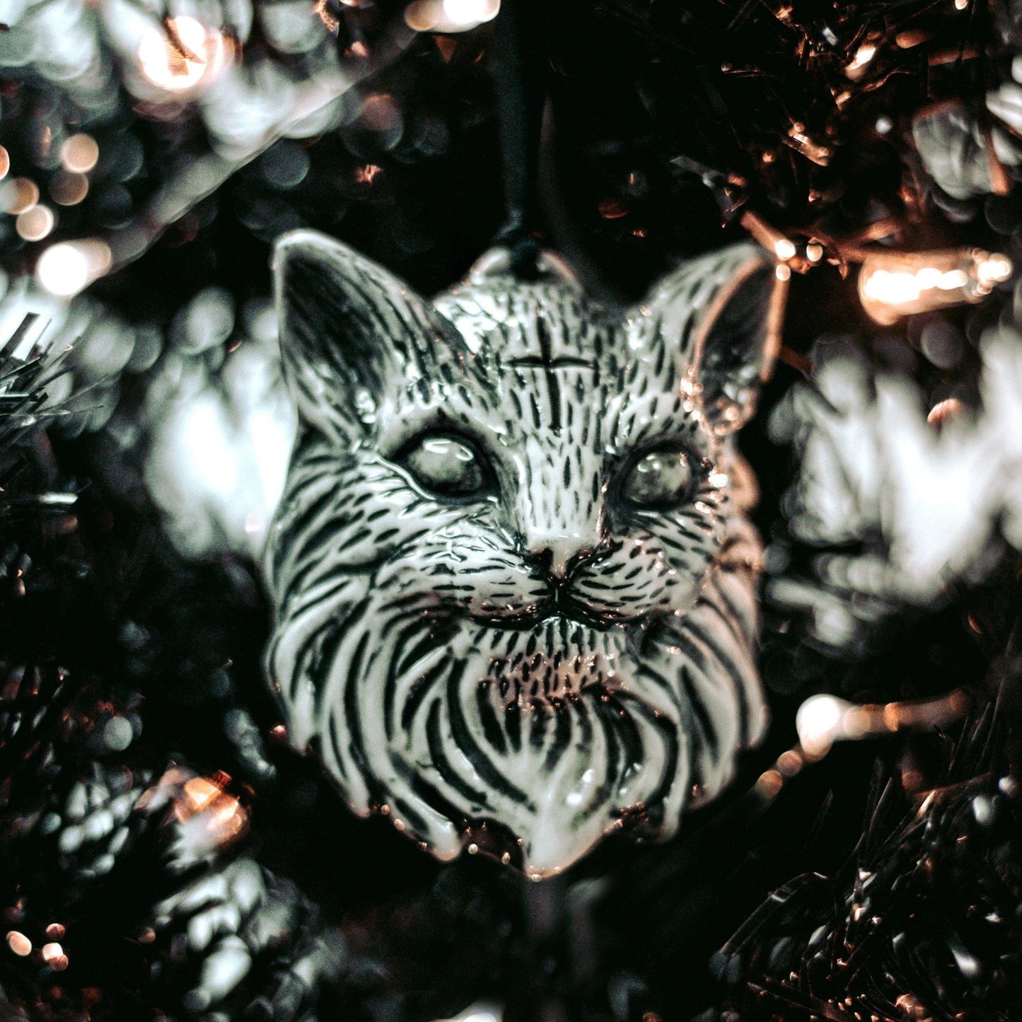 Lucipurr - Ceramic Ornament | Black and White Cat With Cross - Blackcraft Cult - Ornaments