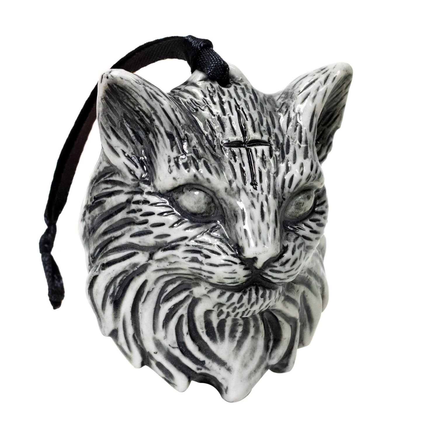 Lucipurr - Ceramic Ornament | Black and White Cat With Cross - Blackcraft Cult - Ornaments