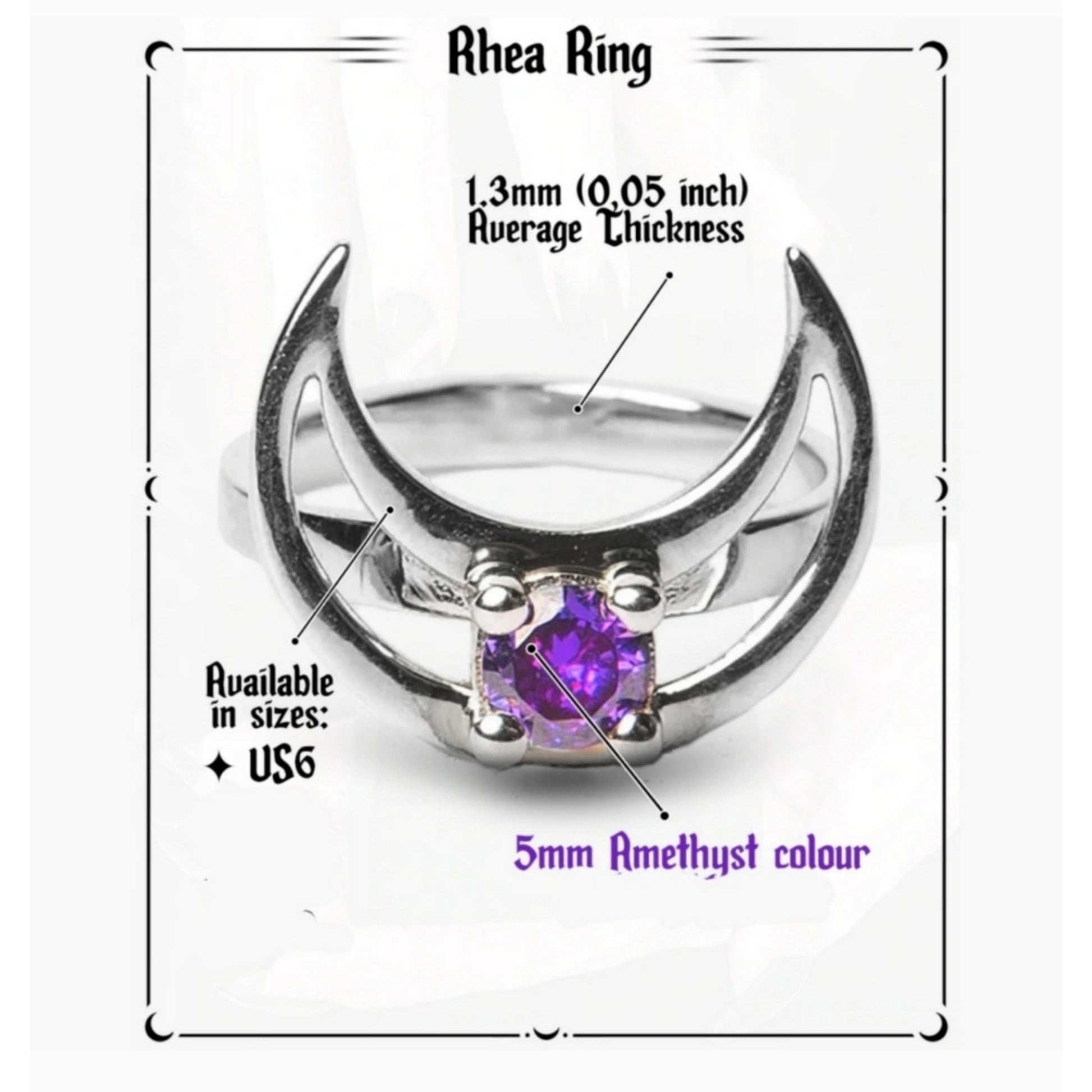 Mirror Stainless Steel Ring | Rhea 925 Silver Amethyst Stone Purple - Rogue + Wolf - Rings