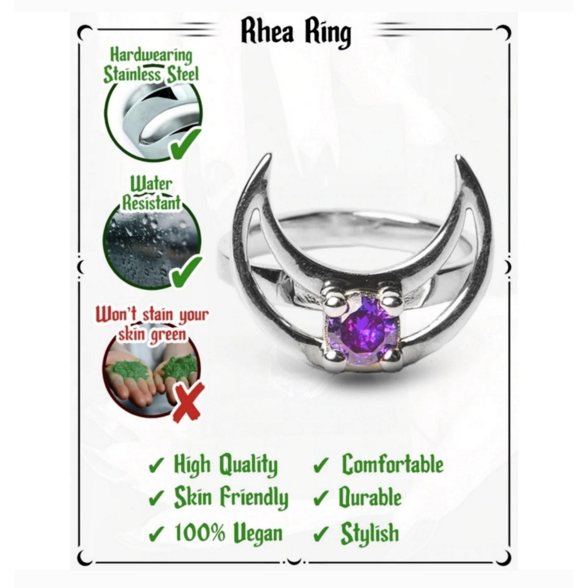 Mirror Stainless Steel Ring | Rhea 925 Silver Amethyst Stone Purple - Rogue + Wolf - Rings