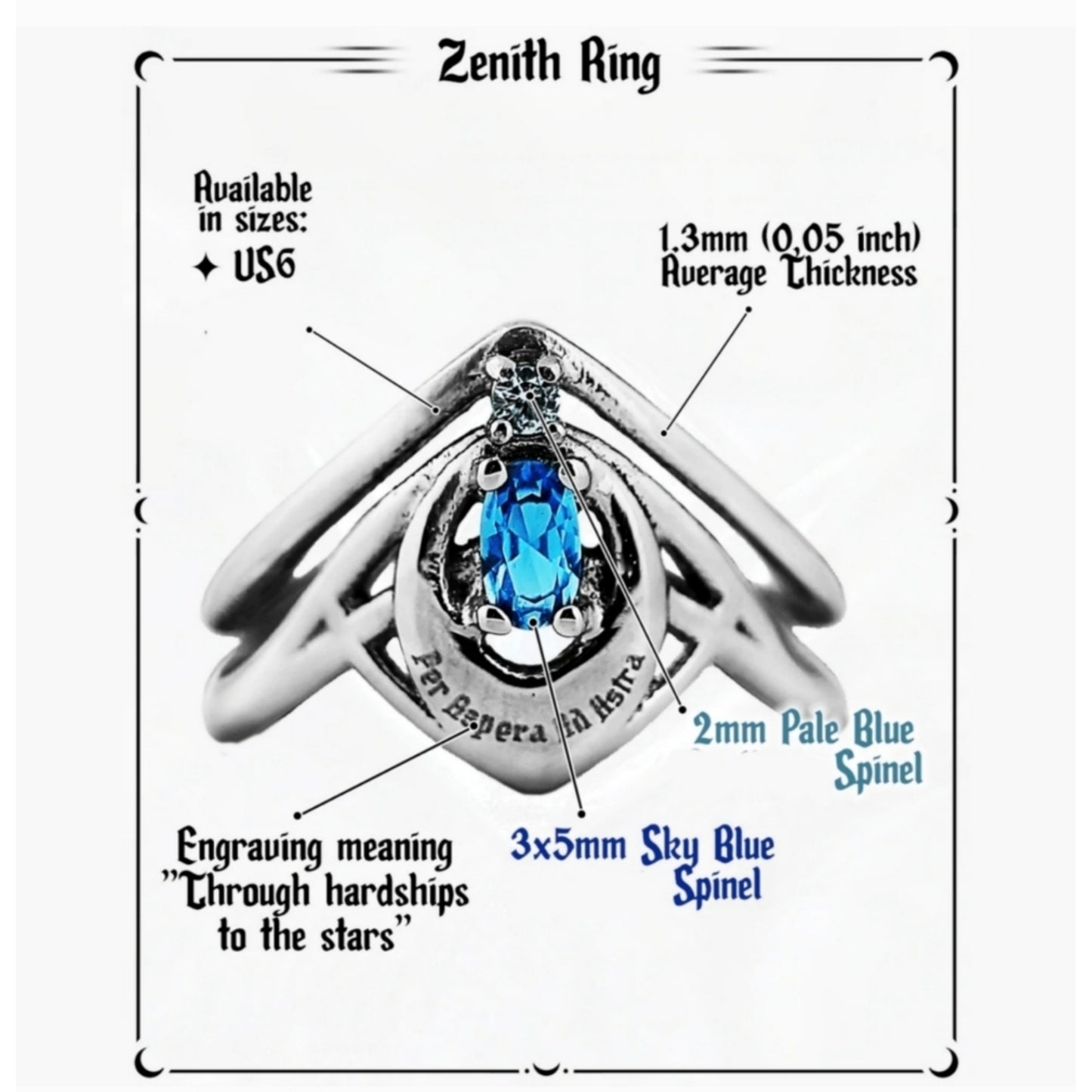 Mirror Stainless Steel Ring | Zenith Sky & Pale Blue Spinel Stones - Rogue + Wolf - Rings