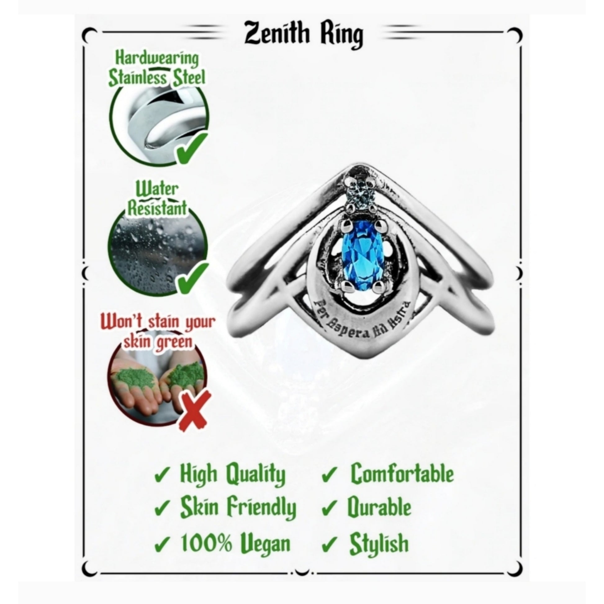 Mirror Stainless Steel Ring | Zenith Sky & Pale Blue Spinel Stones - Rogue + Wolf - Rings