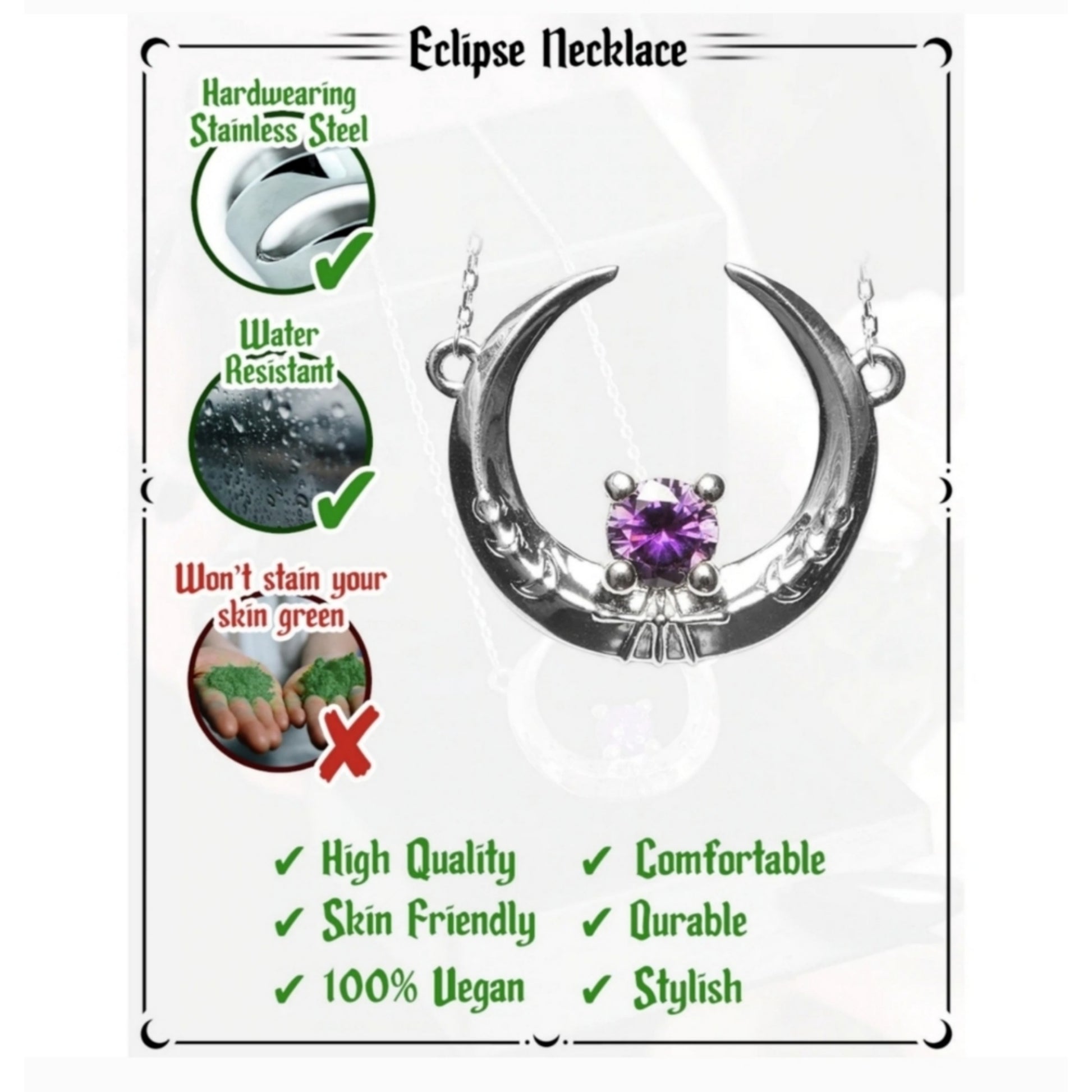 Mirror Stainless Steel Necklace | Eclipse 925 Amethyst Pendant - Rogue + Wolf - Necklaces