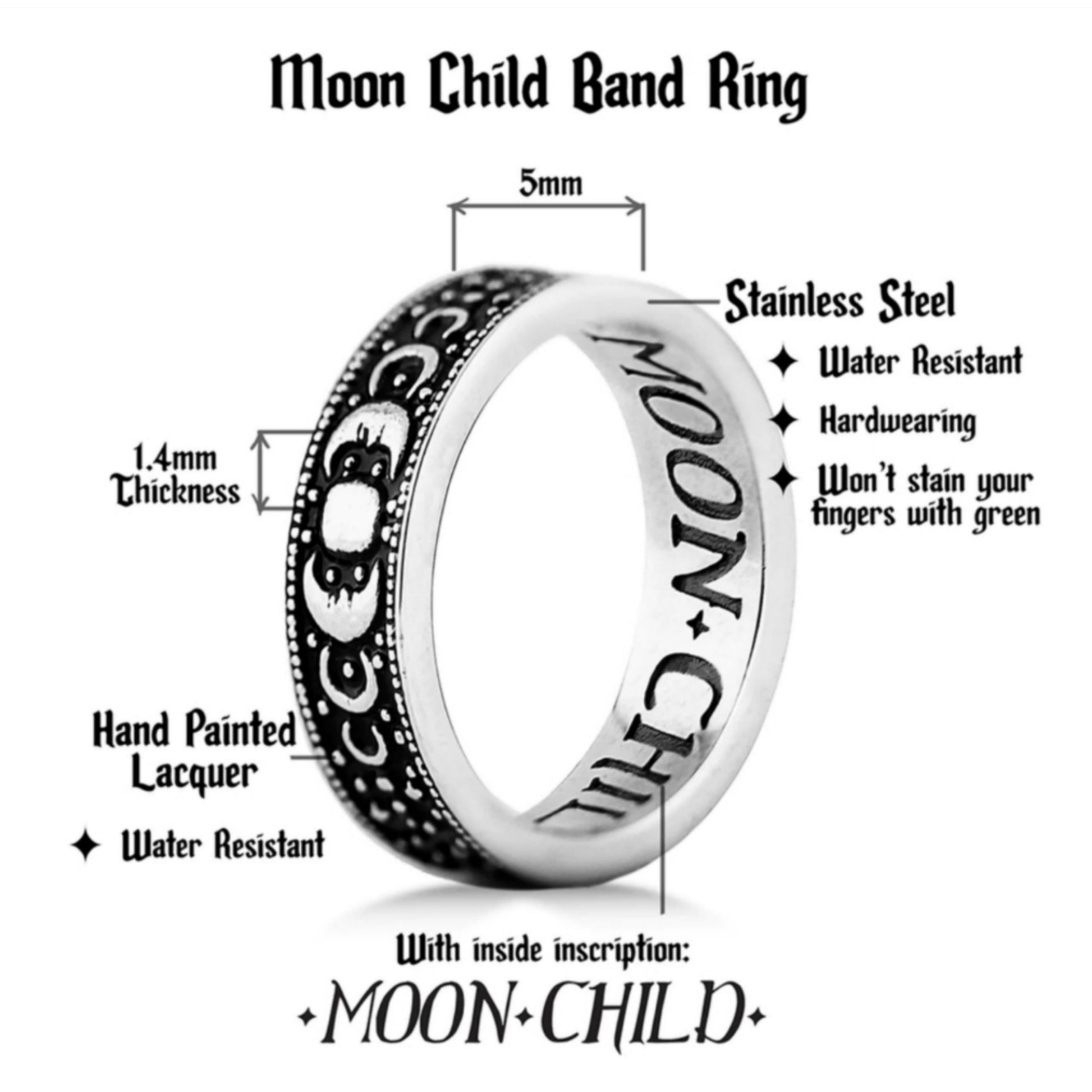 Victorian Moon Ring | Moon Child Inscribed Inside Antique Finish Silver - Rogue + Wolf - Rings