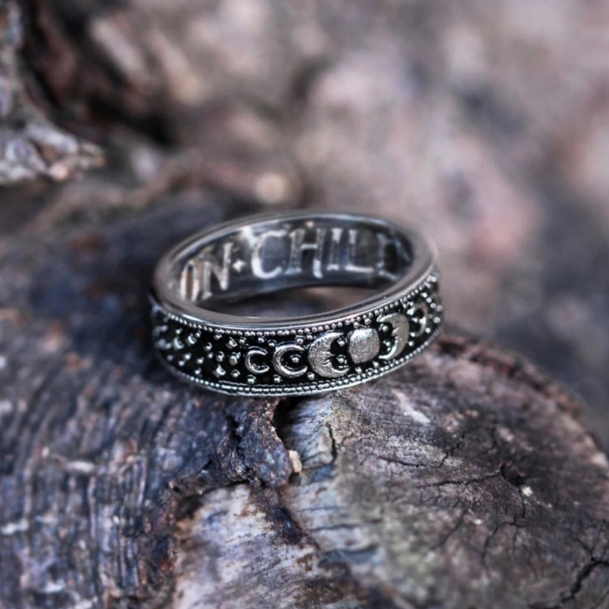 Victorian Moon Ring | Moon Child Inscribed Inside Antique Finish Silver - Rogue + Wolf - Rings