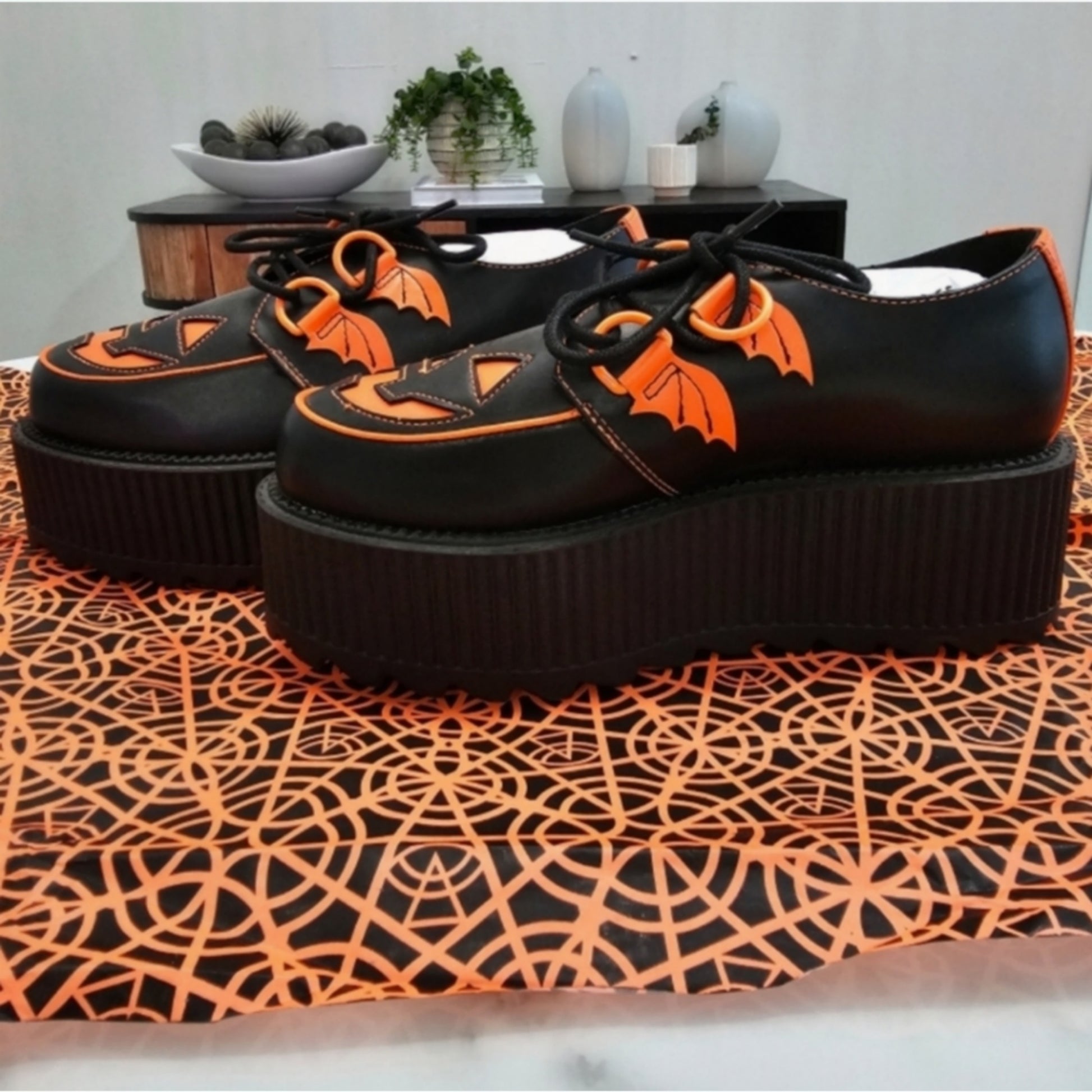 Halloween Edition Platforms | Super Creep Low Jack | Black Orange - Strangecvlt - Shoes