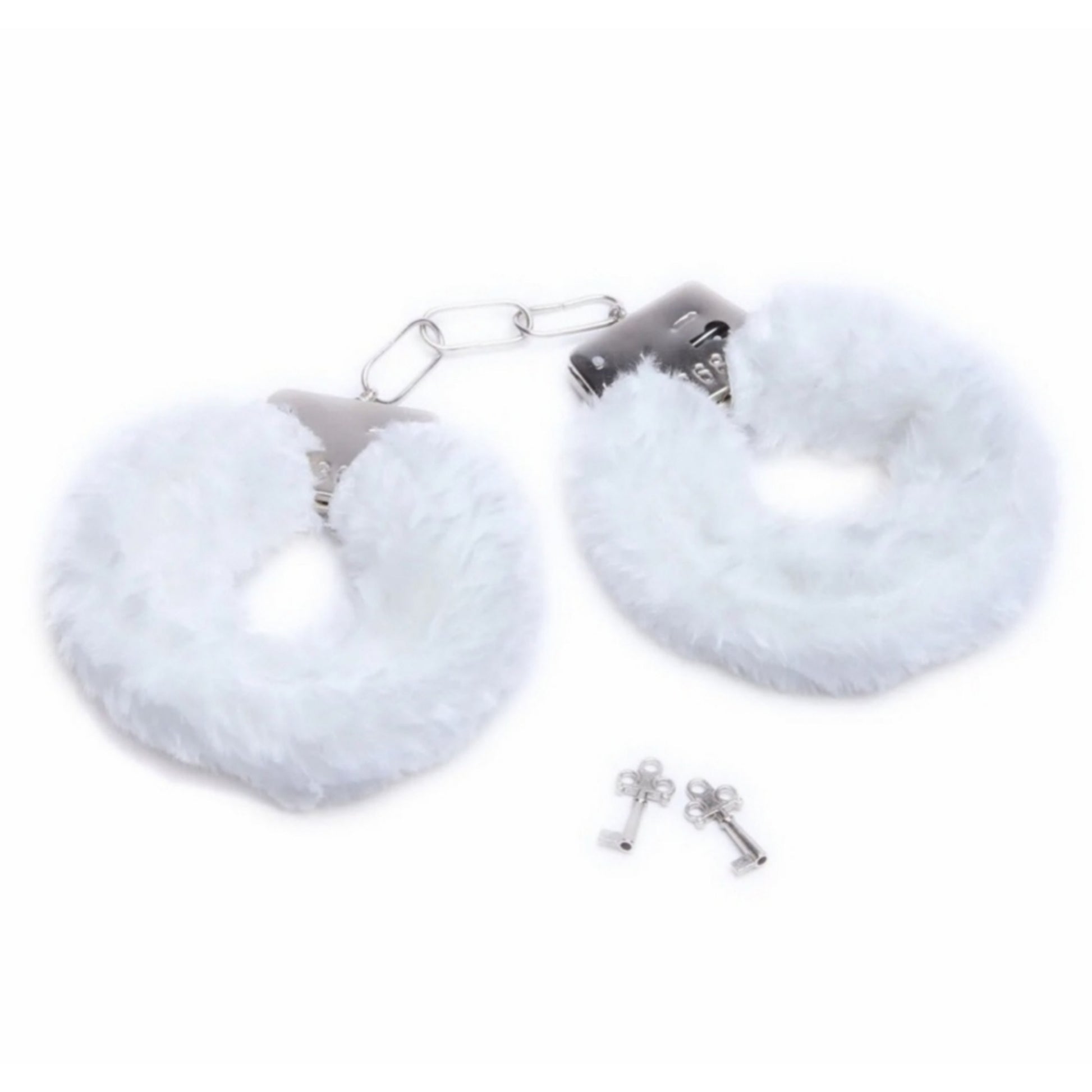 Playtime Handcuffs | White Furry Silver Metal Play Time Accessory - Fashion Nova - Handcuffs