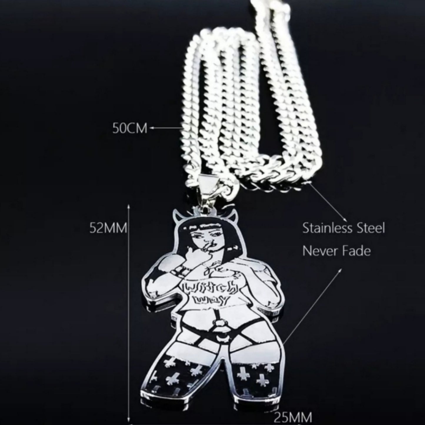 Stainless Steel Necklace | Witch Girl Gothic Silver & Black Necklace - A Gothic Universe - Necklaces