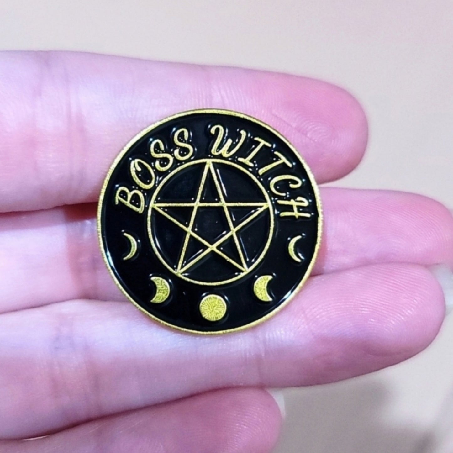 Enamel Lapel Pin | Boss Witch | Pentacle Moon Phases Enamel Metal Pin - A Gothic Universe - Lapel Pins