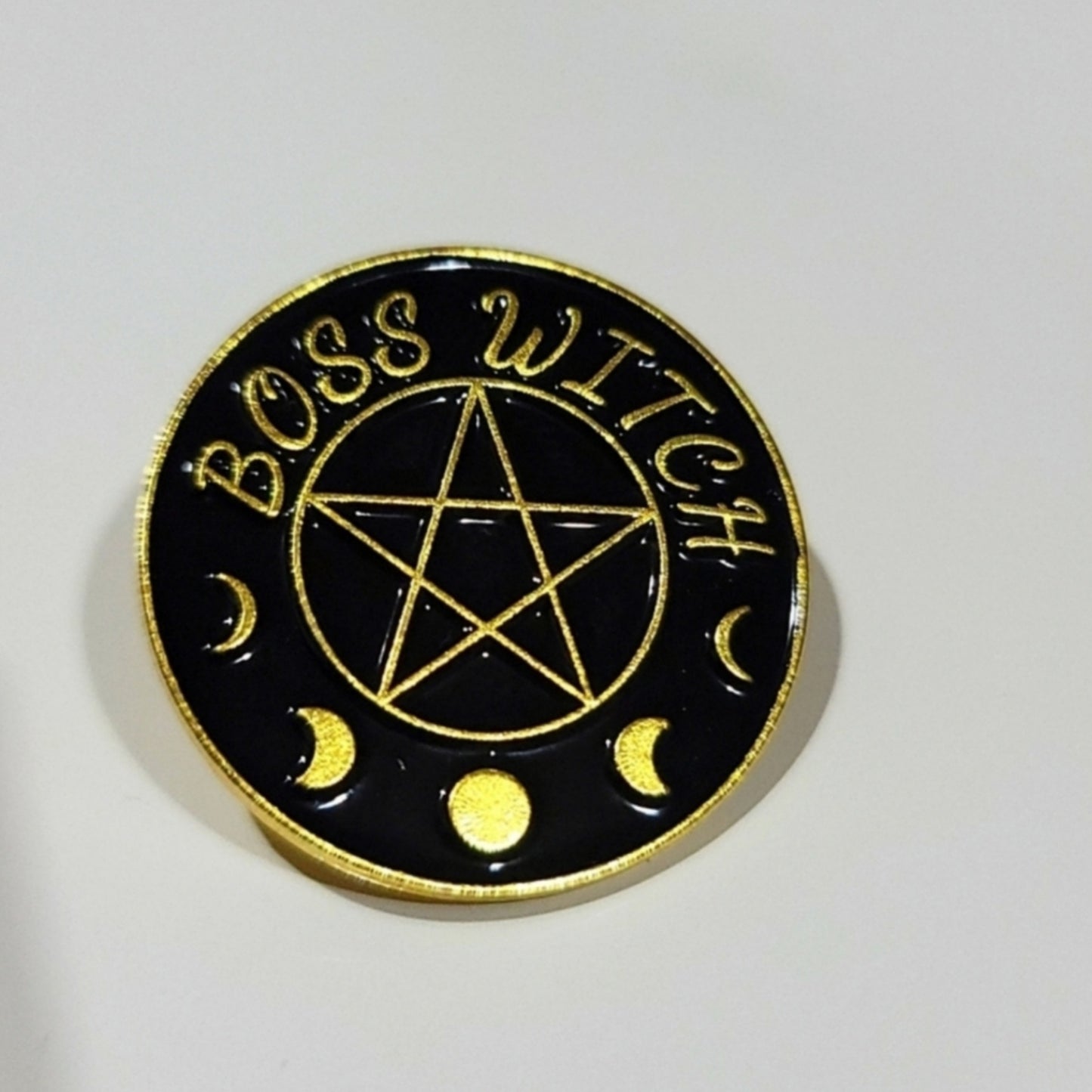 Enamel Lapel Pin | Boss Witch | Pentacle Moon Phases Enamel Metal Pin - A Gothic Universe - Lapel Pins