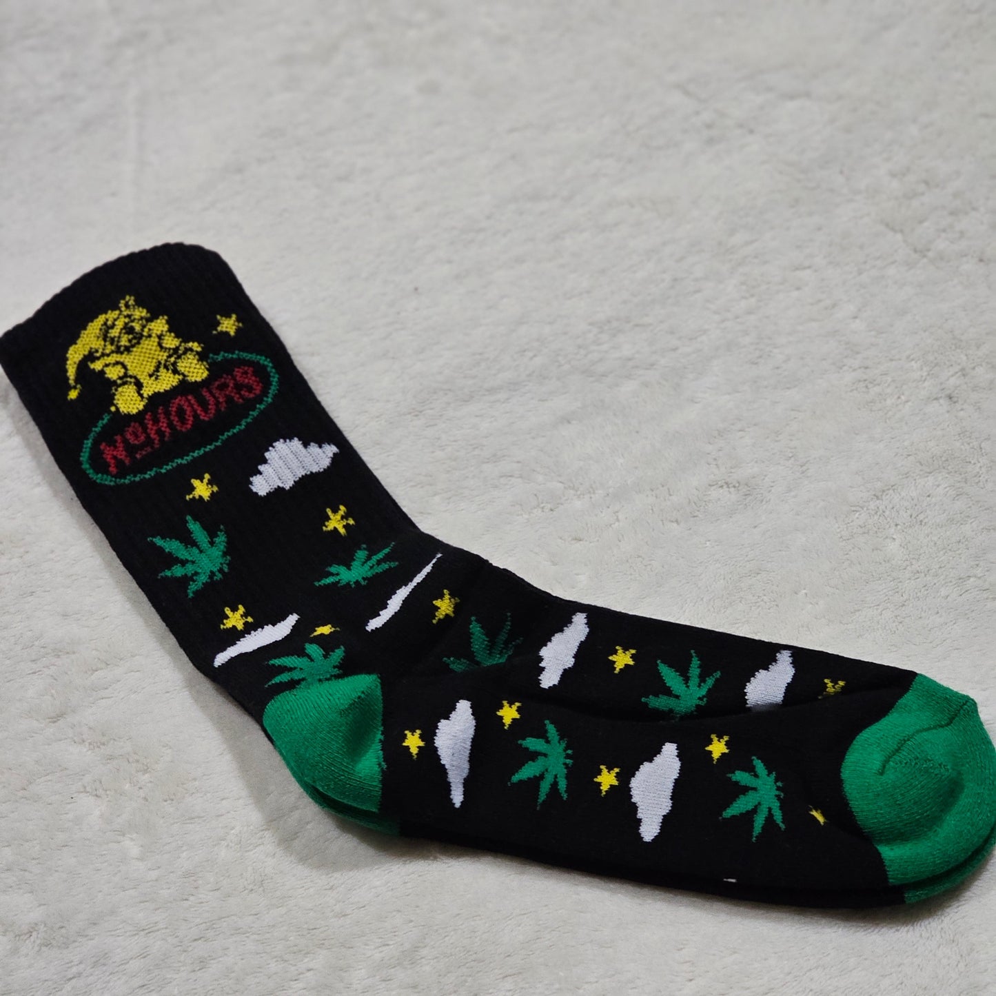 Dream Crew Socks | Black & Green Weed Leaf Graphics - No Hours - Socks