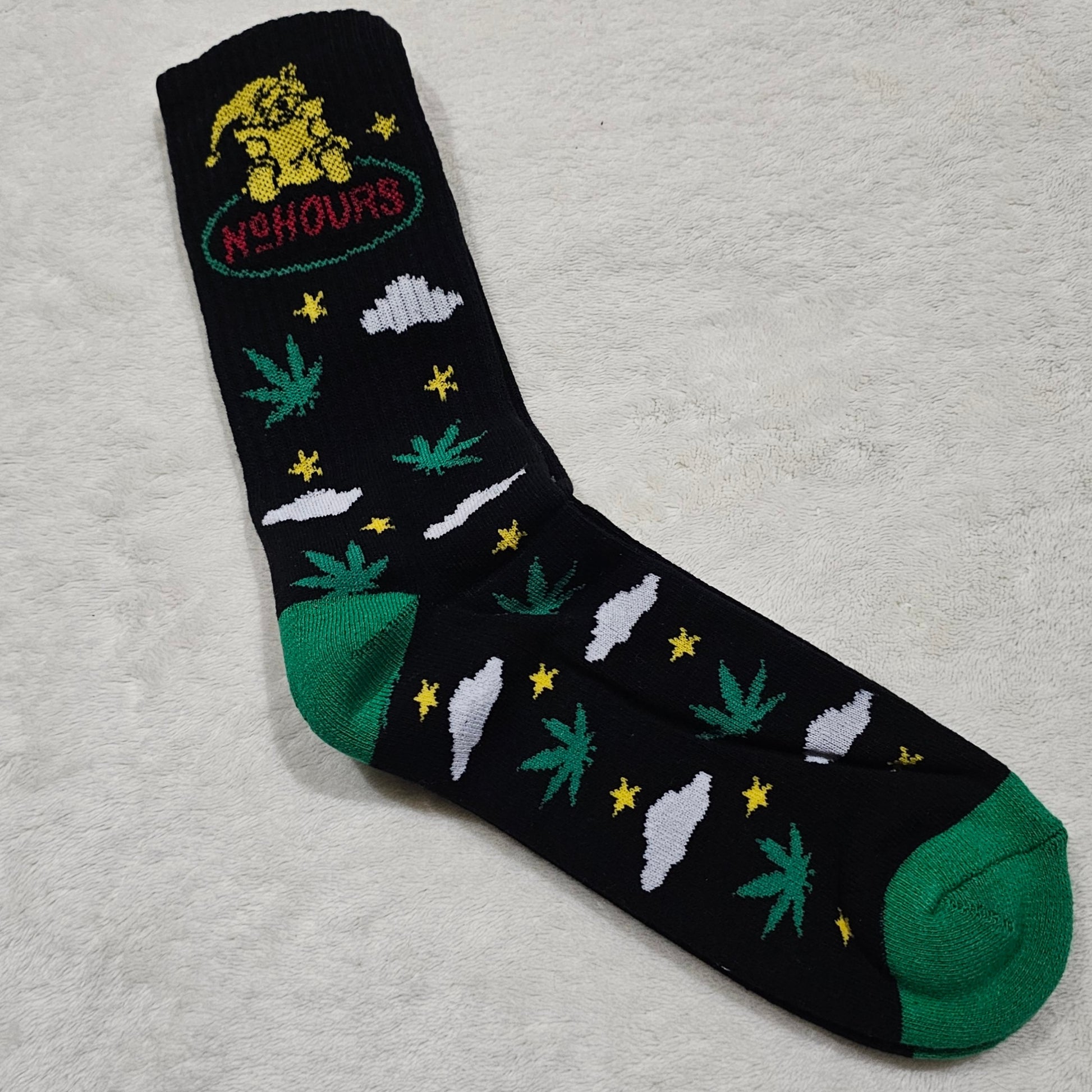 Dream Crew Socks | Black & Green Weed Leaf Graphics - No Hours - Socks