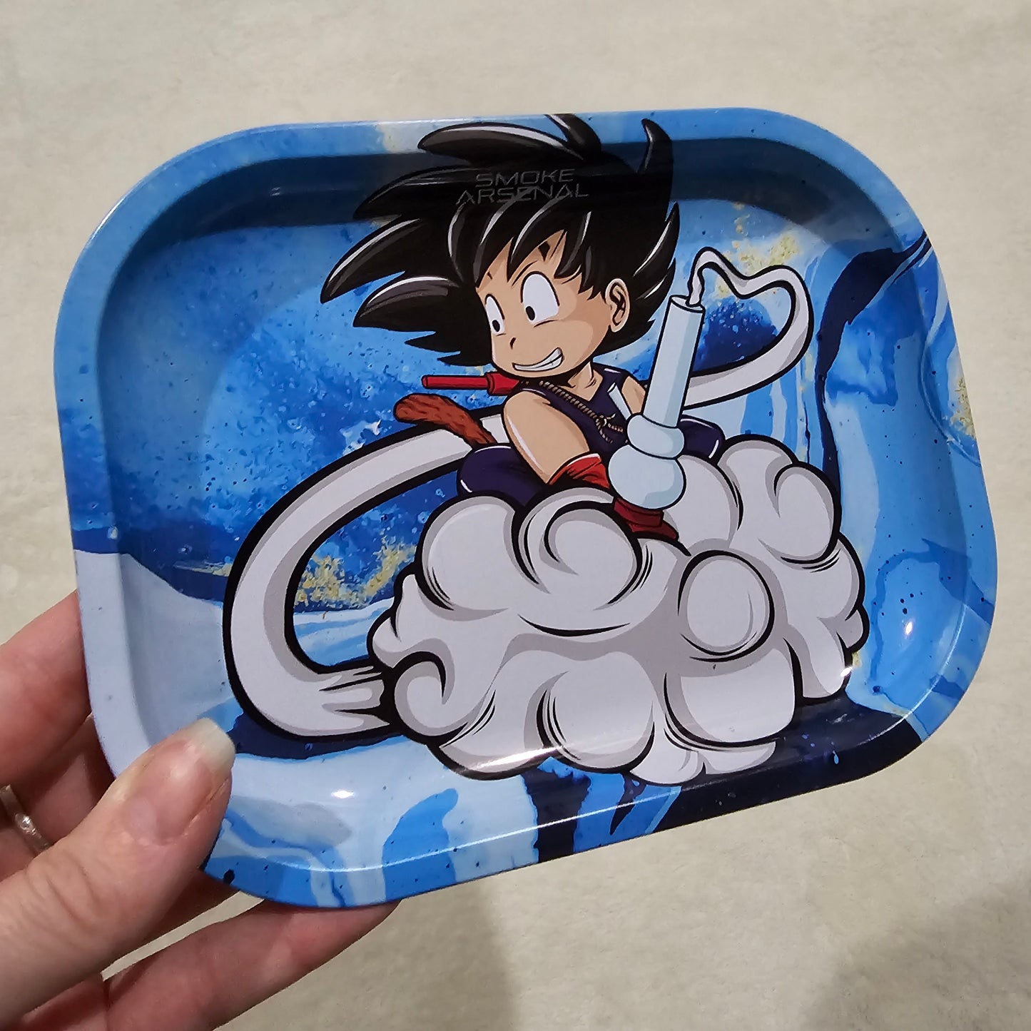 Young Smokie Tray | Bright Blended Colors Curved Edges Goku Graphic - A Gothic Universe - Trays